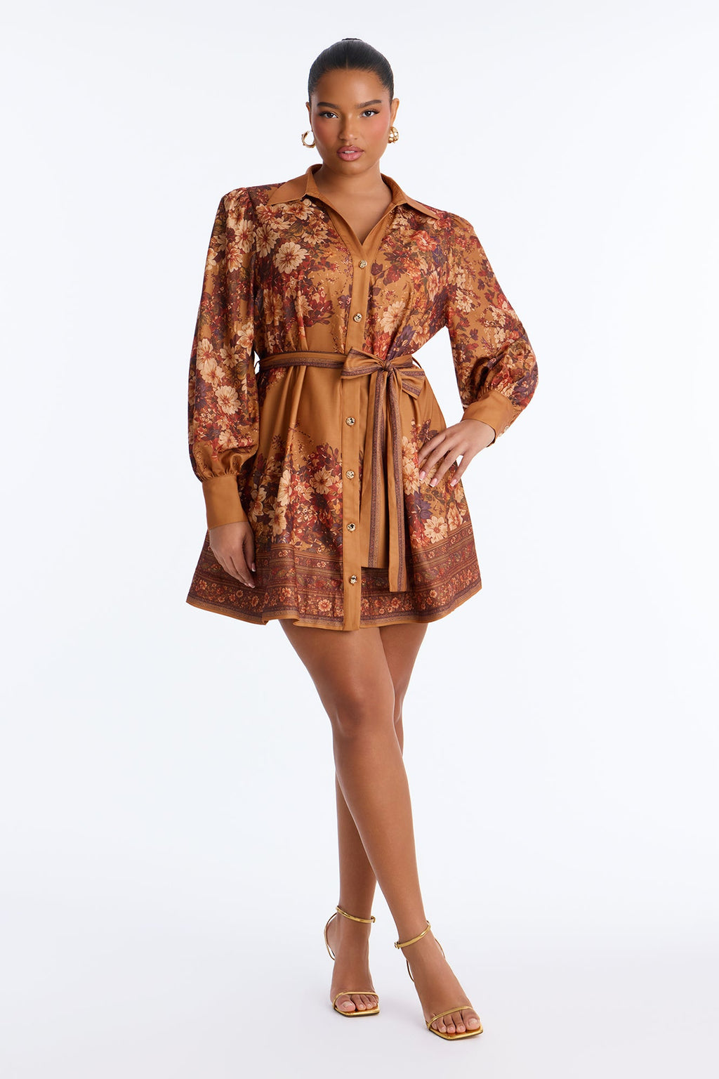 Autumn Floral Button Up Mini Dress - Copper