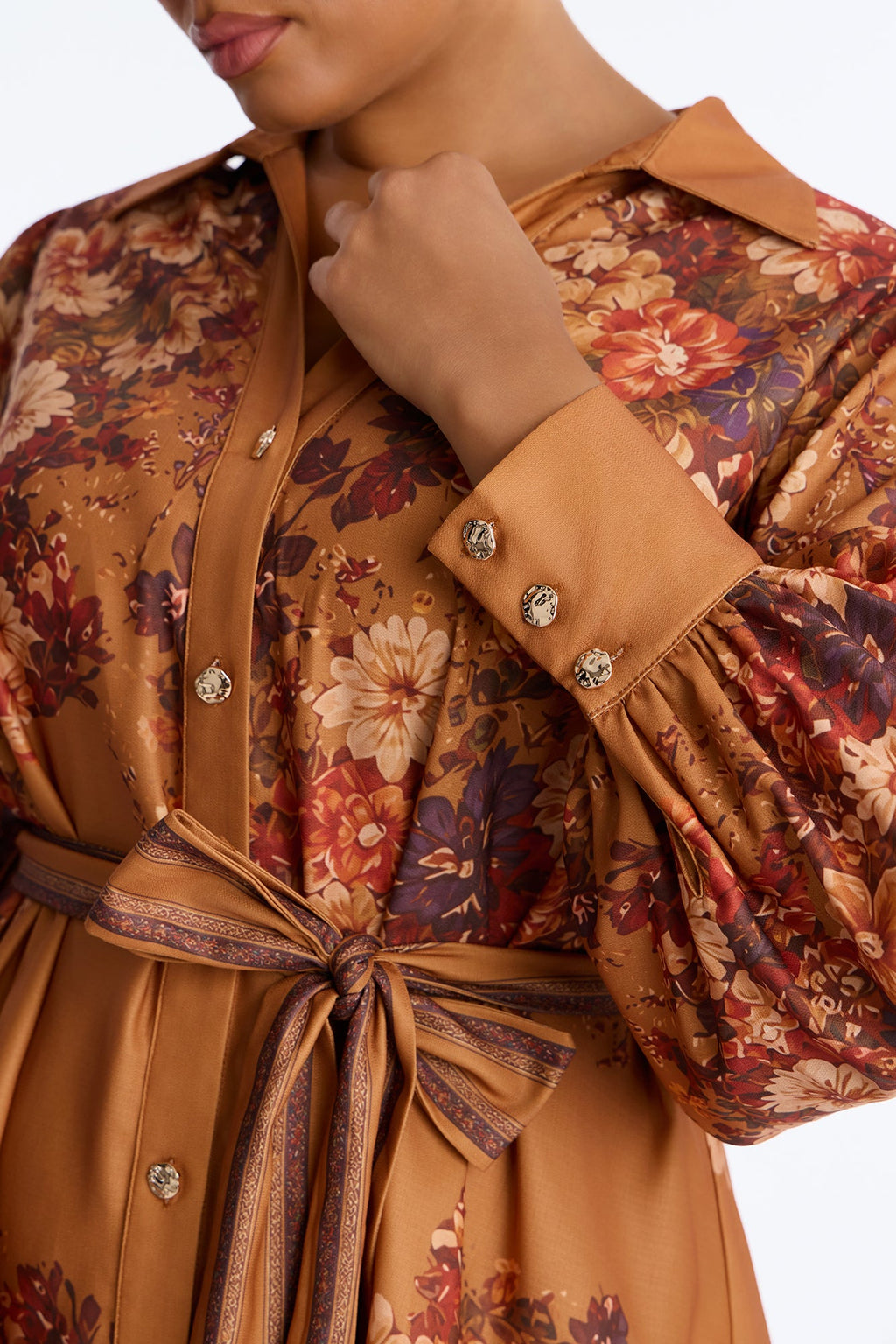 Autumn Floral Button Up Mini Dress - Copper