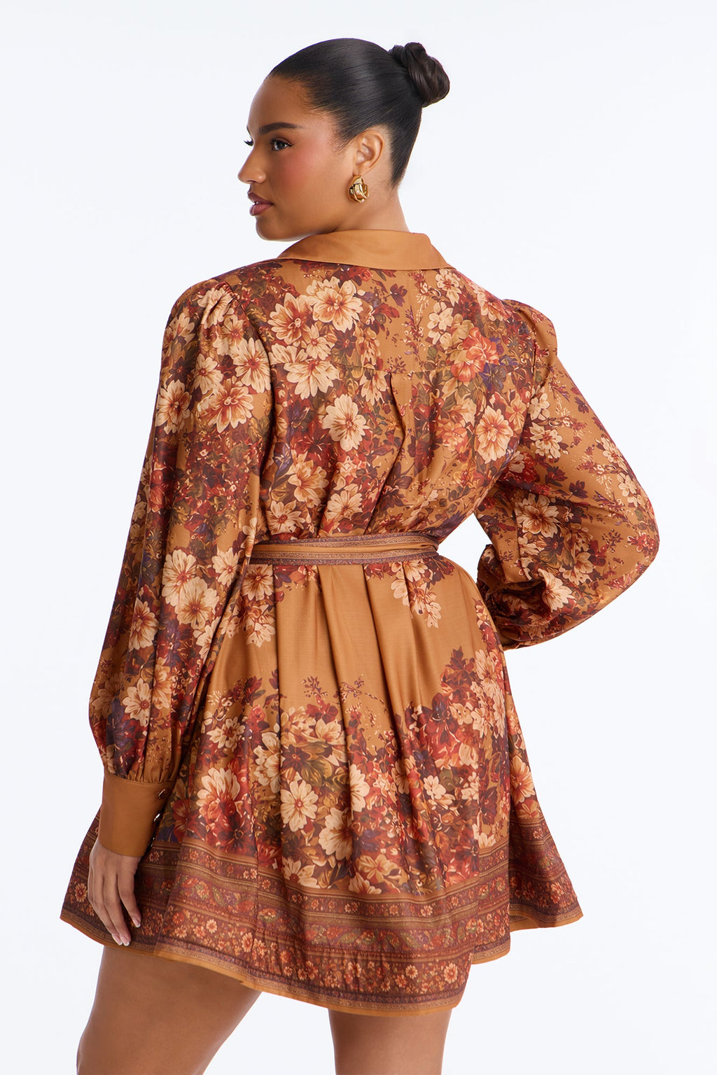 Autumn Floral Button Up Mini Dress - Copper