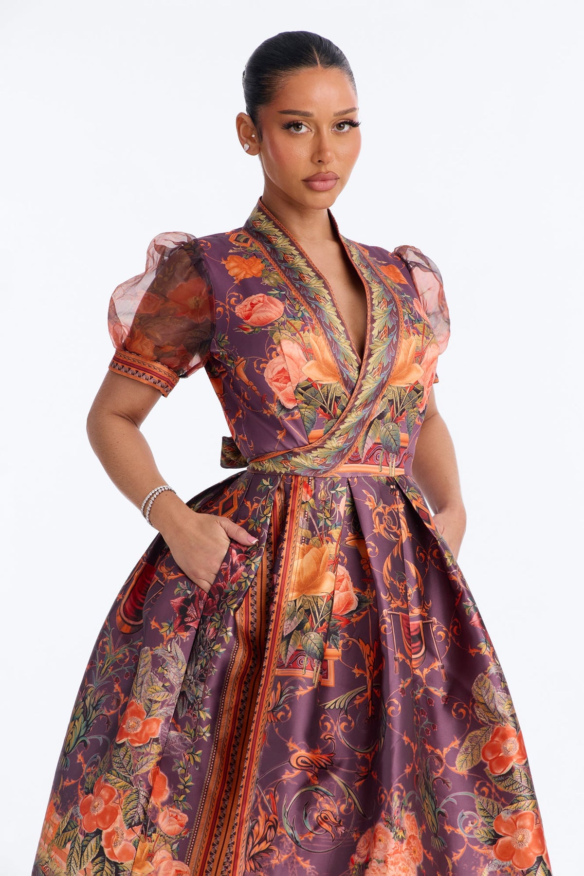 Meet Me At The Vineyard Floral Midi Dress - Plum/Multi