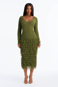 Shanice Fringe Sweater Midi Dress - Olive