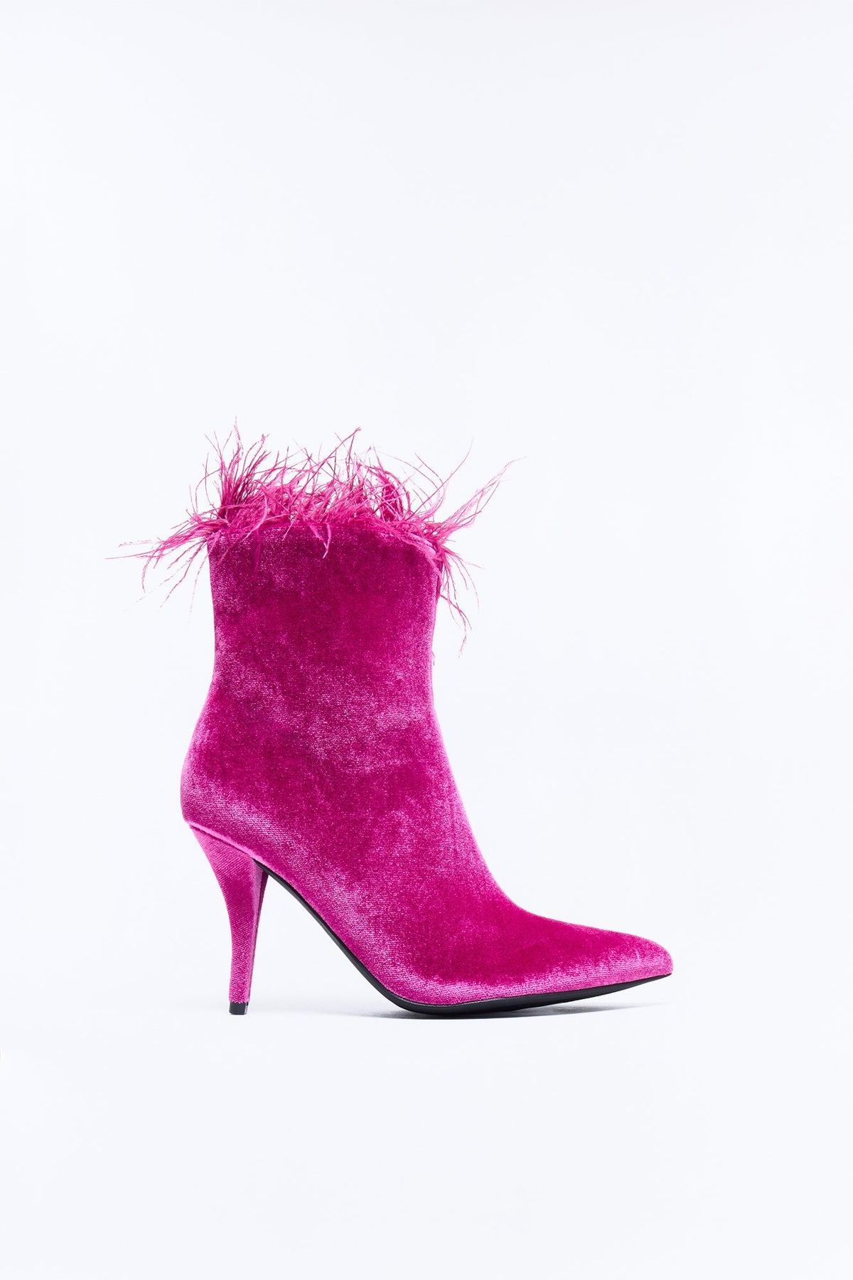 Worth It Feather Trim Velvet Booties - Pink