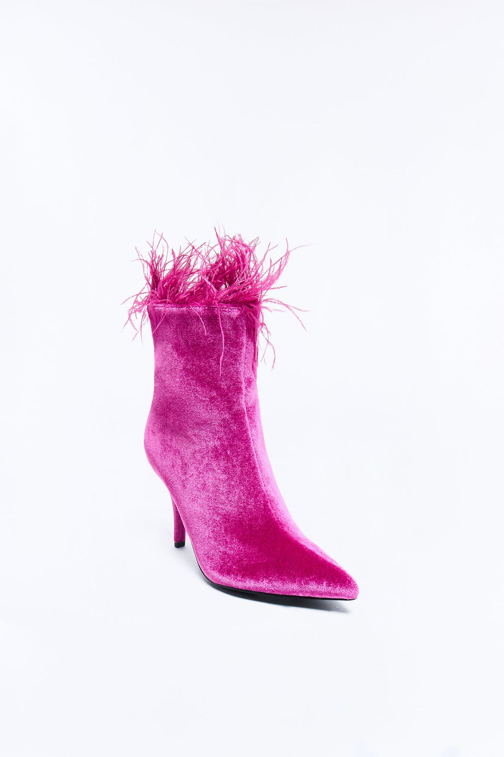 Worth It Feather Trim Velvet Booties - Pink