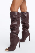 You Know Better Ruched Heeled Boots - Chocolate