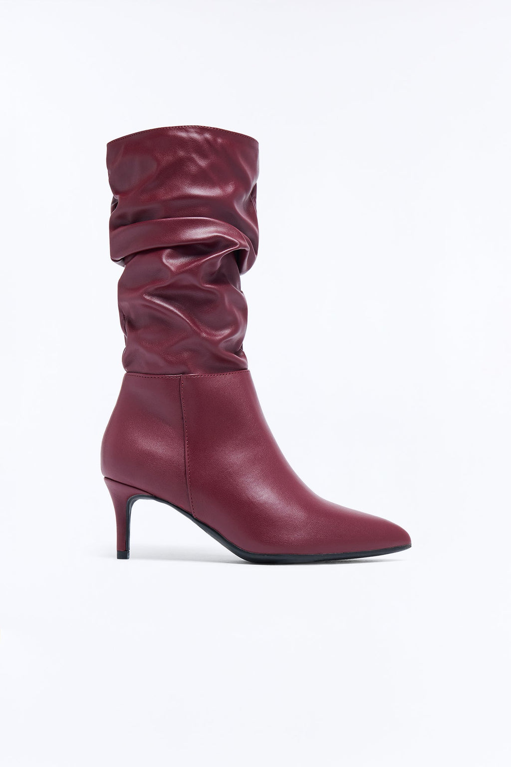 What You Want Ruched Kitten Heel Boots - Wine