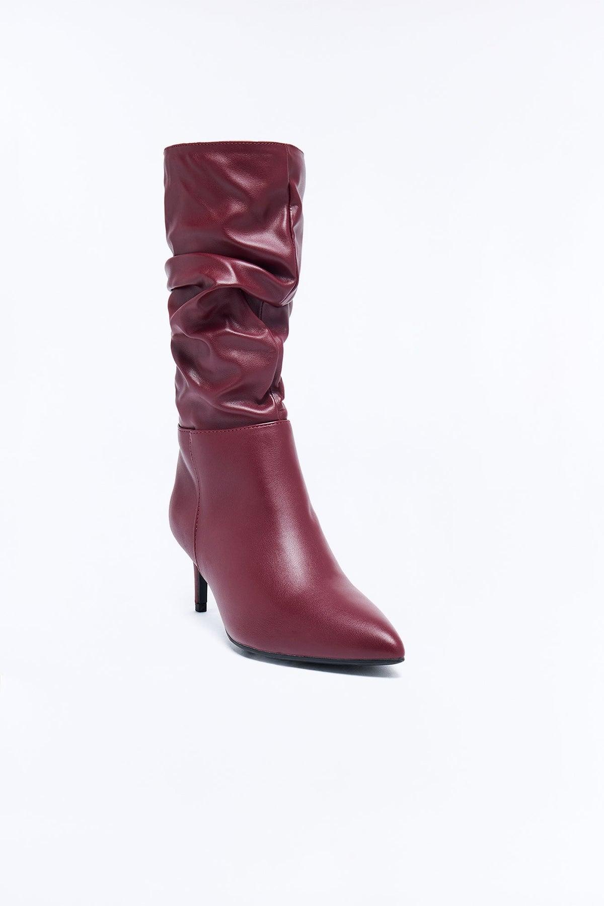 What You Want Ruched Kitten Heel Boots - Wine