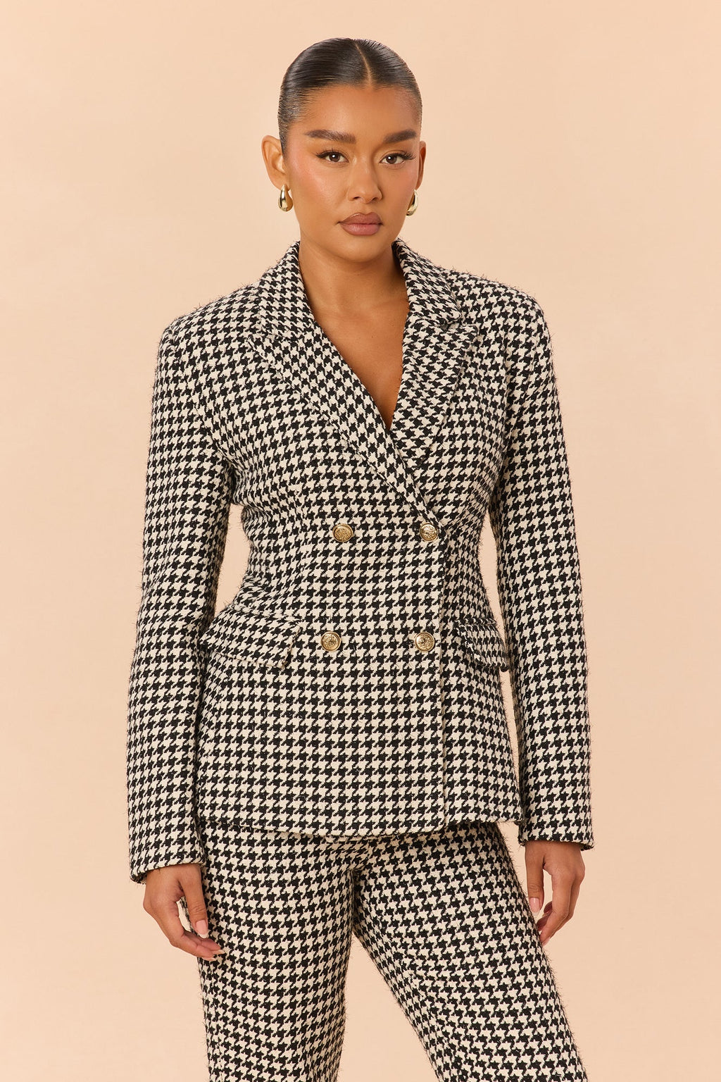Office Gossip Houndstooth Tweed Pant Set - Black/White