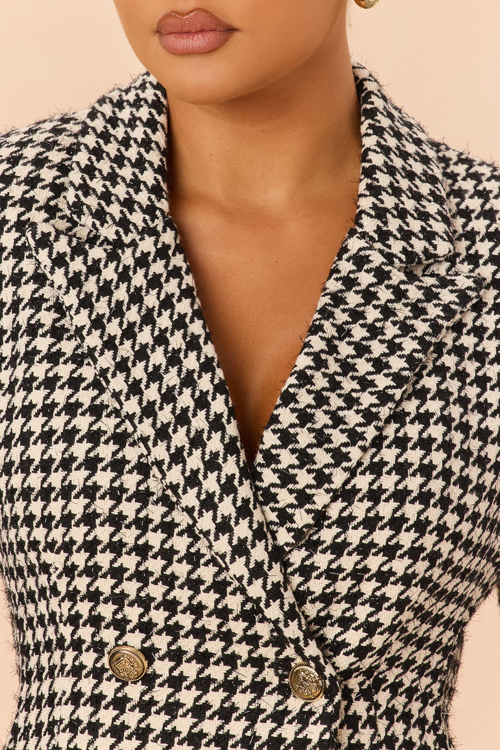 Office Gossip Houndstooth Tweed Pant Set - Black/White