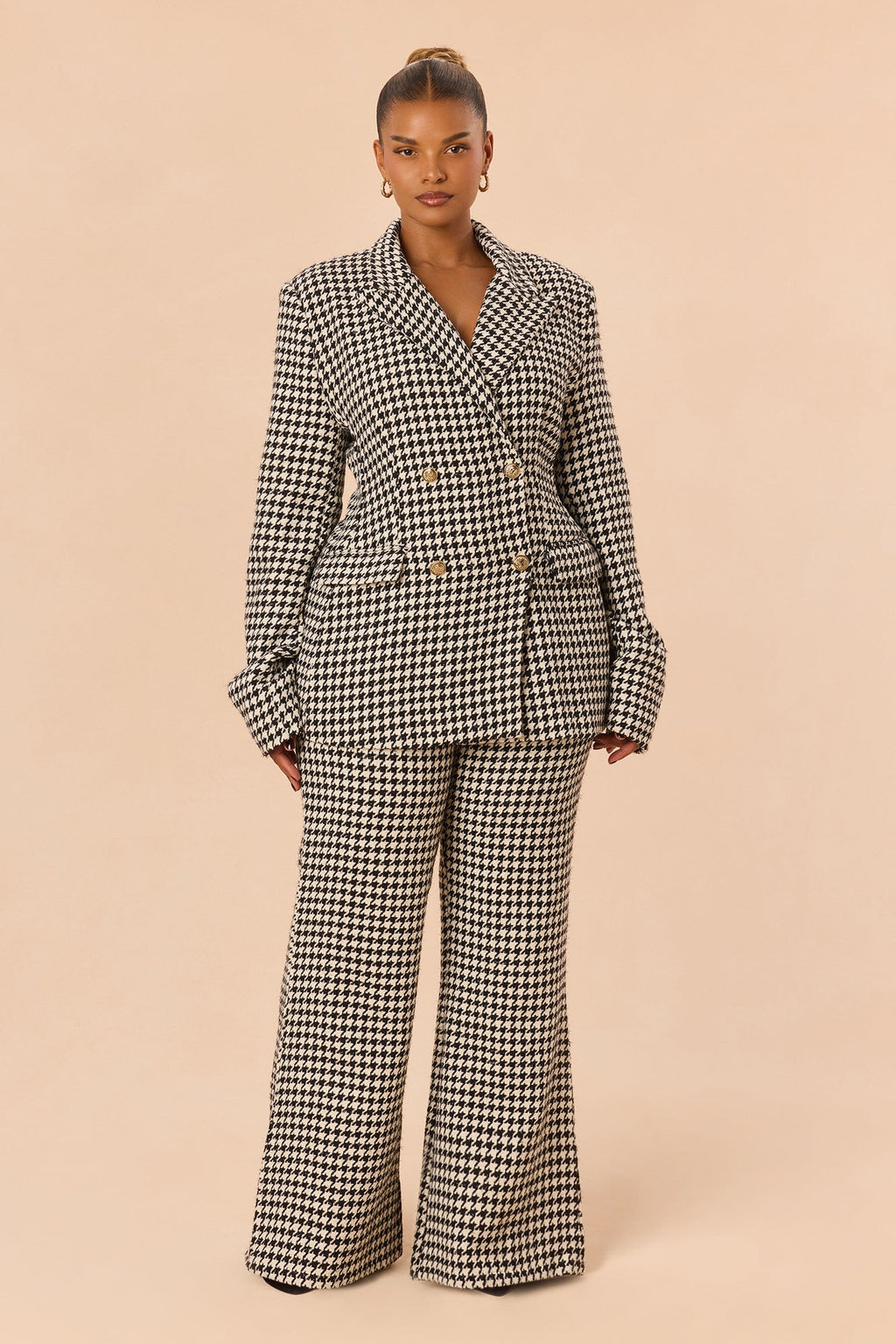 Office Gossip Houndstooth Tweed Pant Set - Black/White