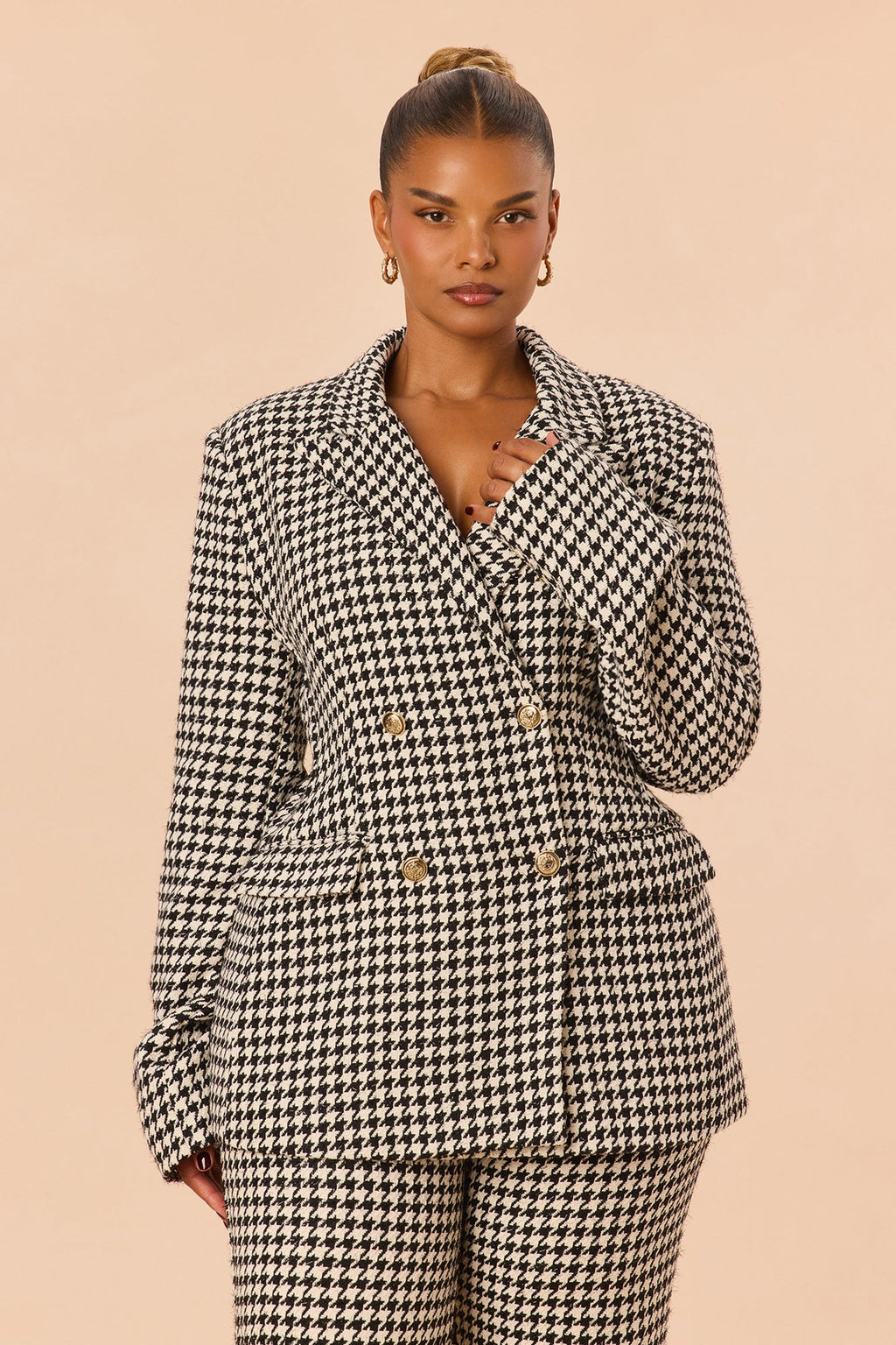Office Gossip Houndstooth Tweed Pant Set - Black/White