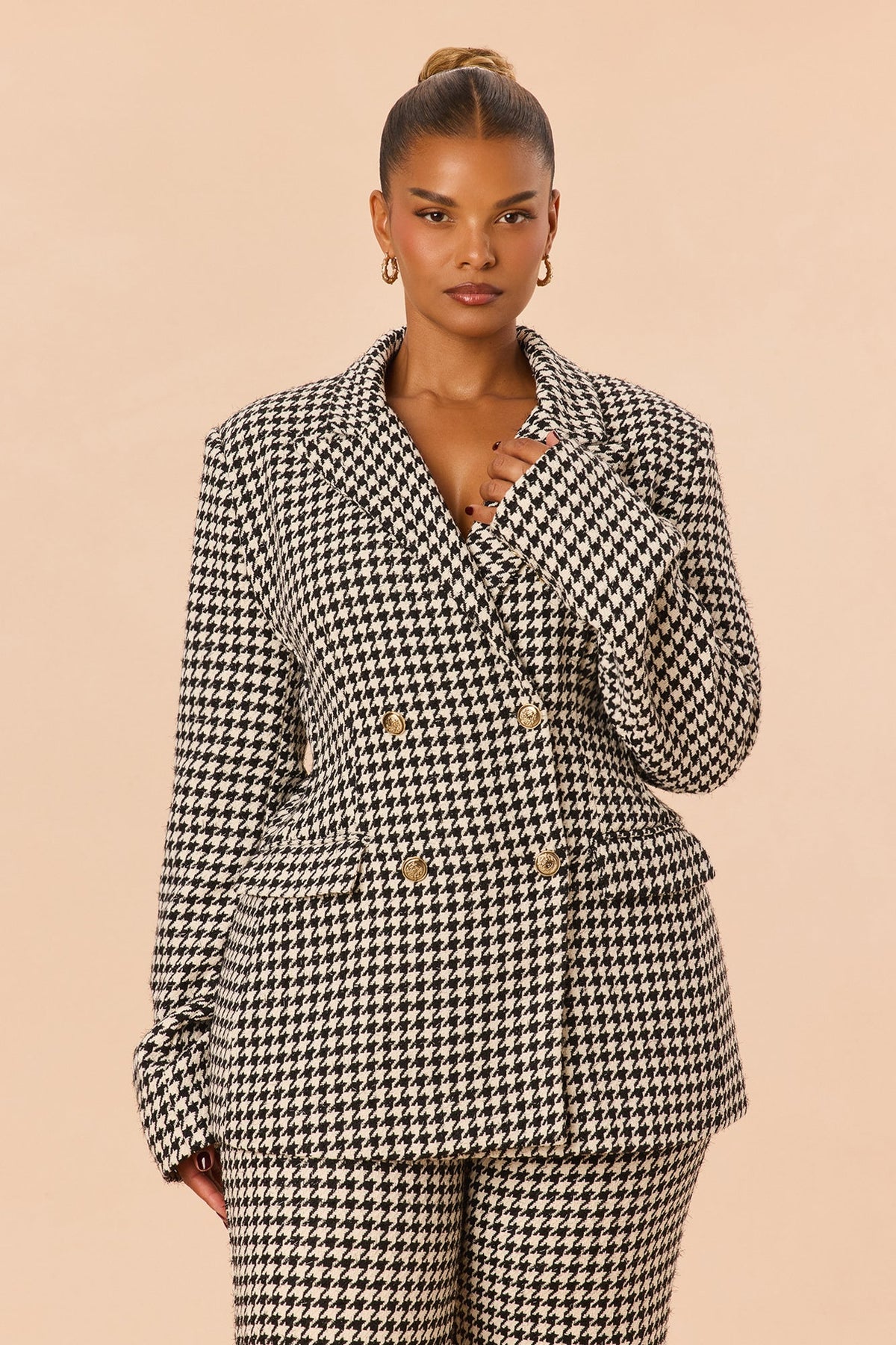 Office Gossip Houndstooth Tweed Pant Set - Black/White