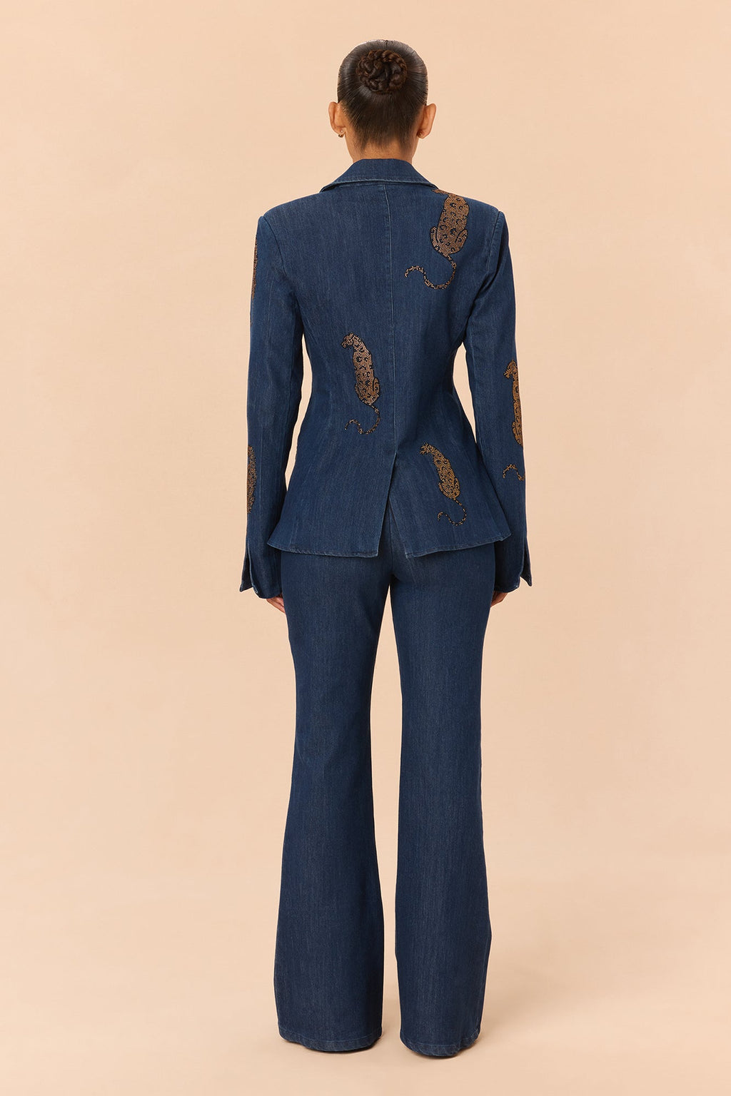 Niyah Embellished Denim Pant Set - Dark Denim