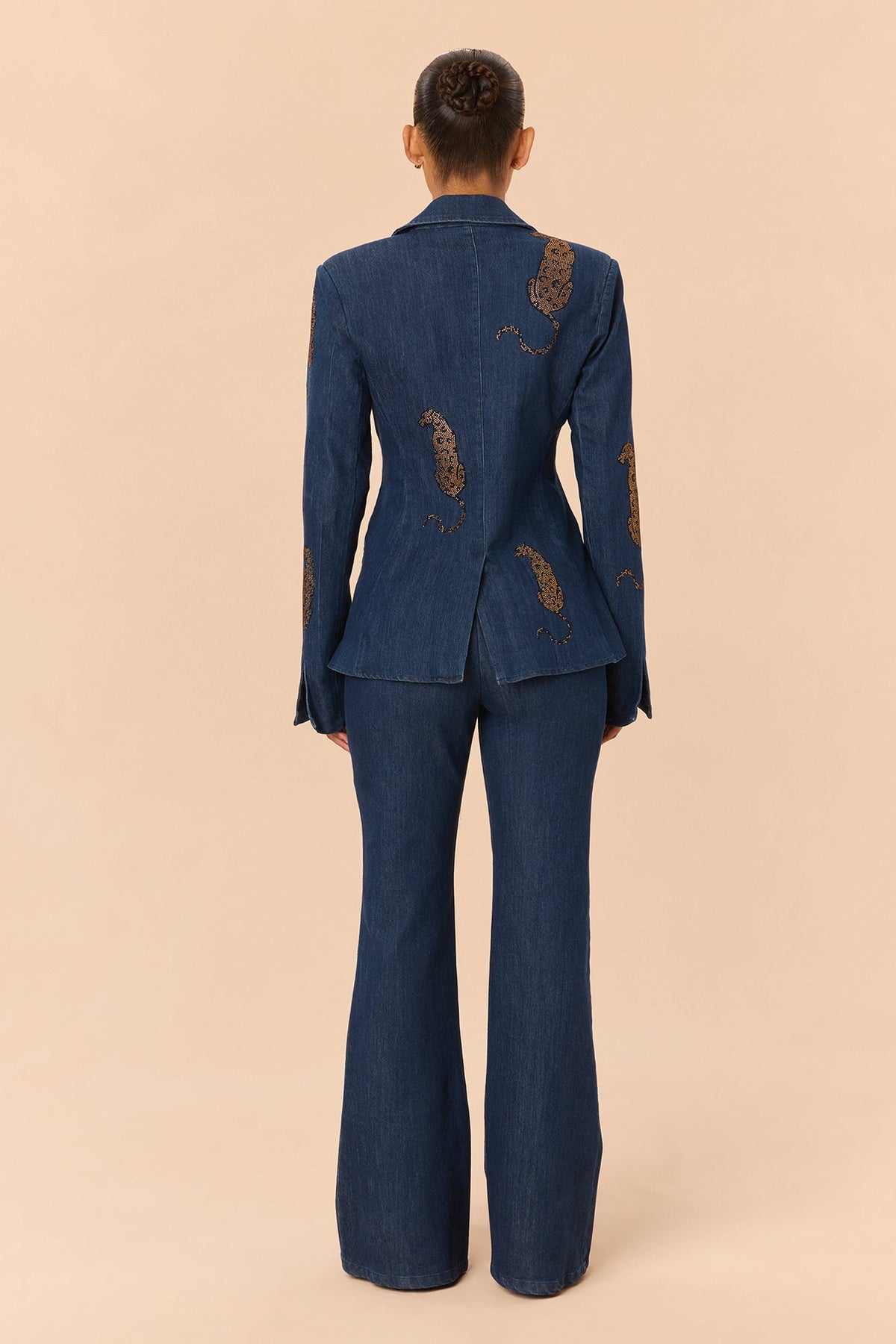 Niyah Embellished Denim Pant Set - Dark Denim