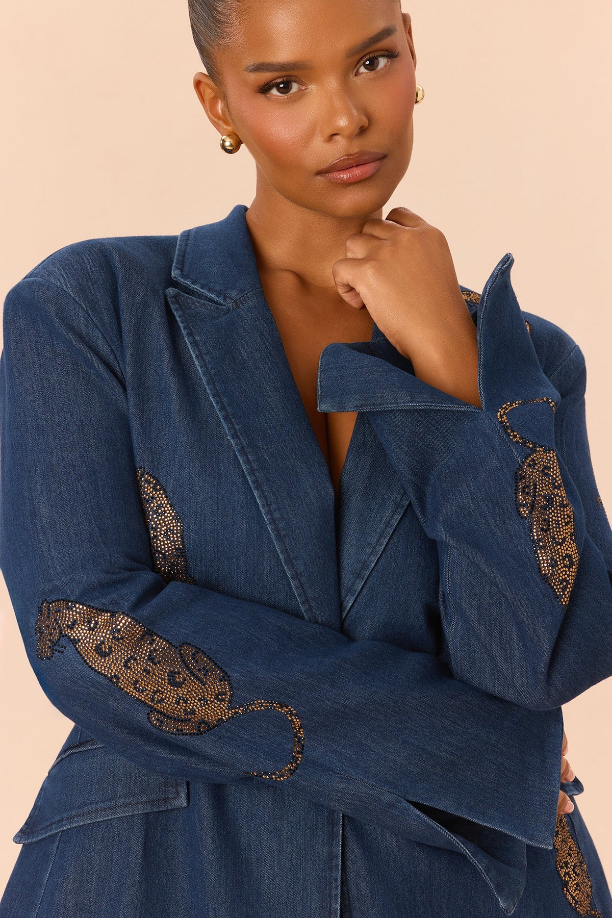 Niyah Embellished Denim Pant Set - Dark Denim