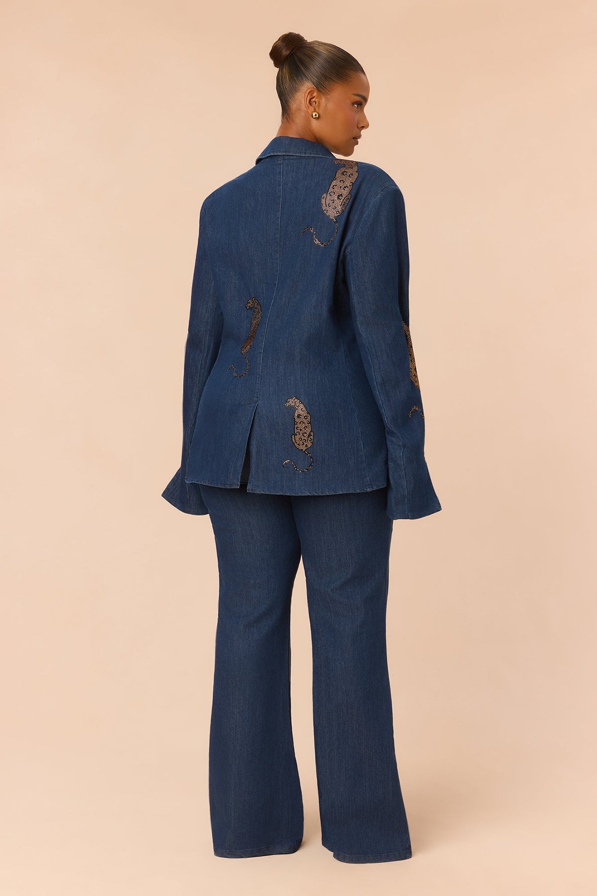 Niyah Embellished Denim Pant Set - Dark Denim