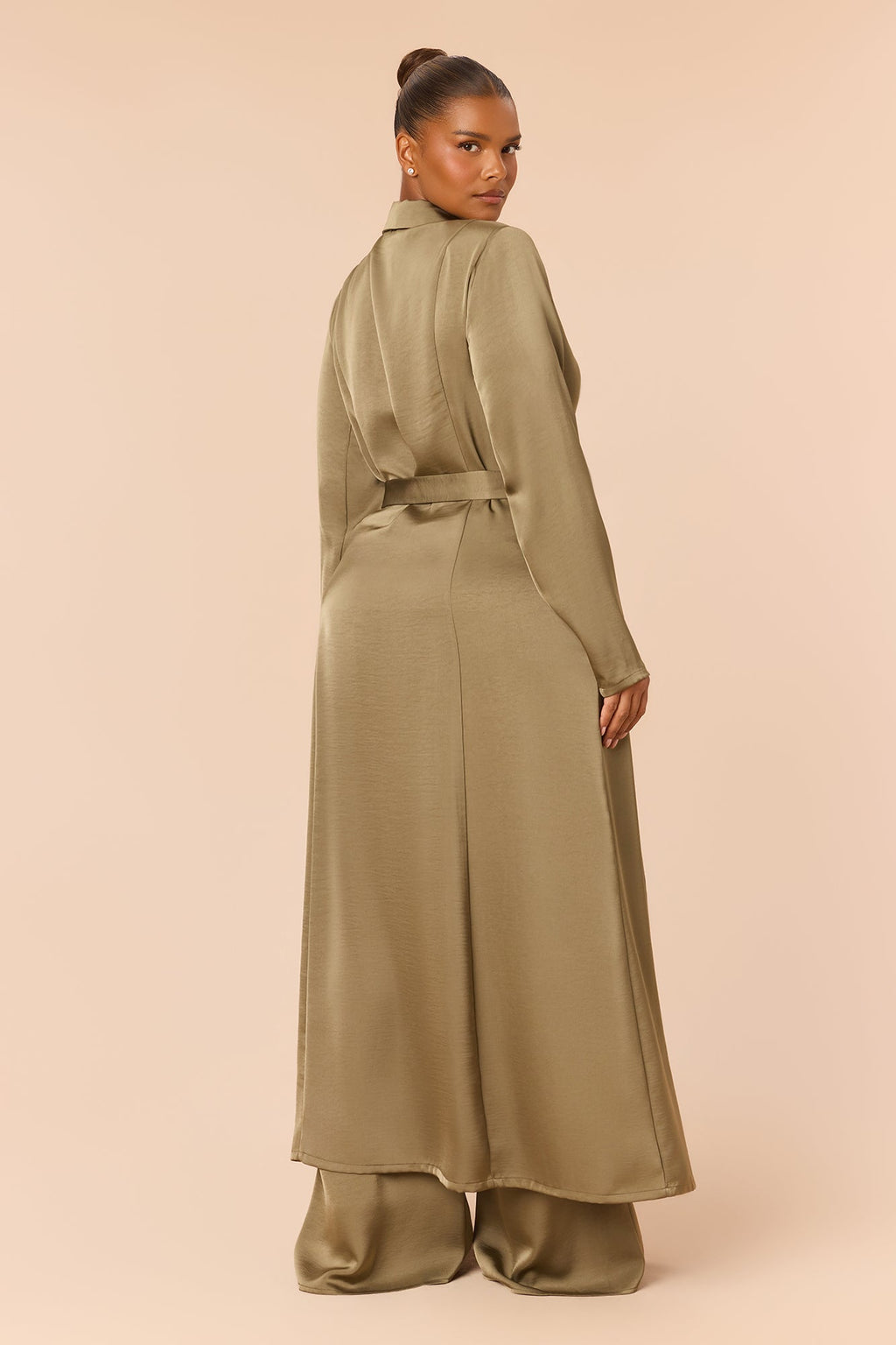 Office Crush Rhinestone Satin Pant Set - Olive