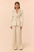 Classy As Me Satin Blazer Pant Set - Champagne