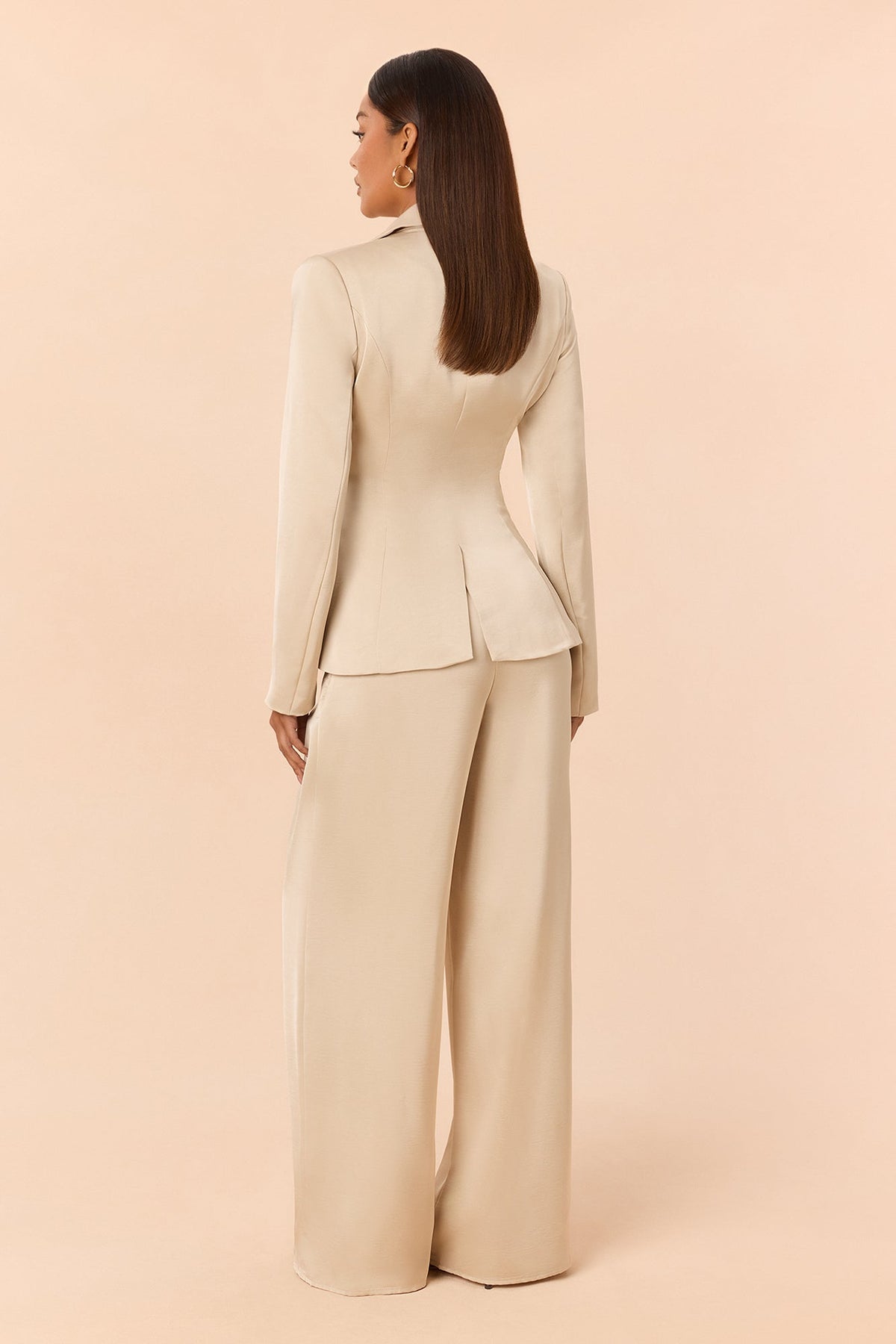 Classy As Me Satin Blazer Pant Set - Champagne