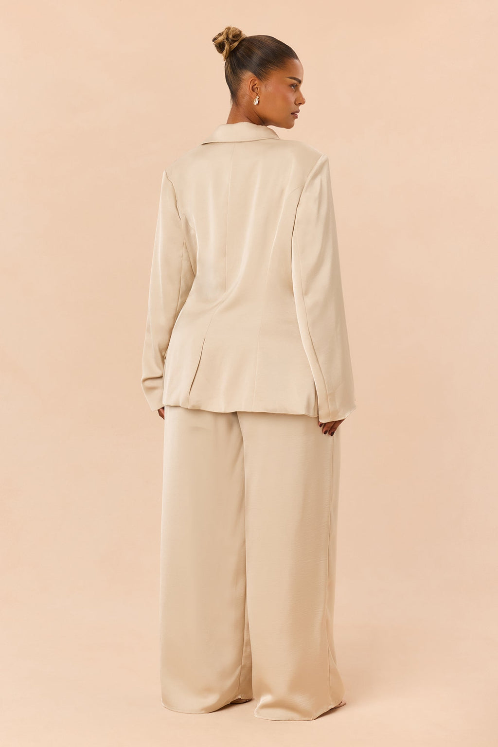 Classy As Me Satin Blazer Pant Set - Champagne