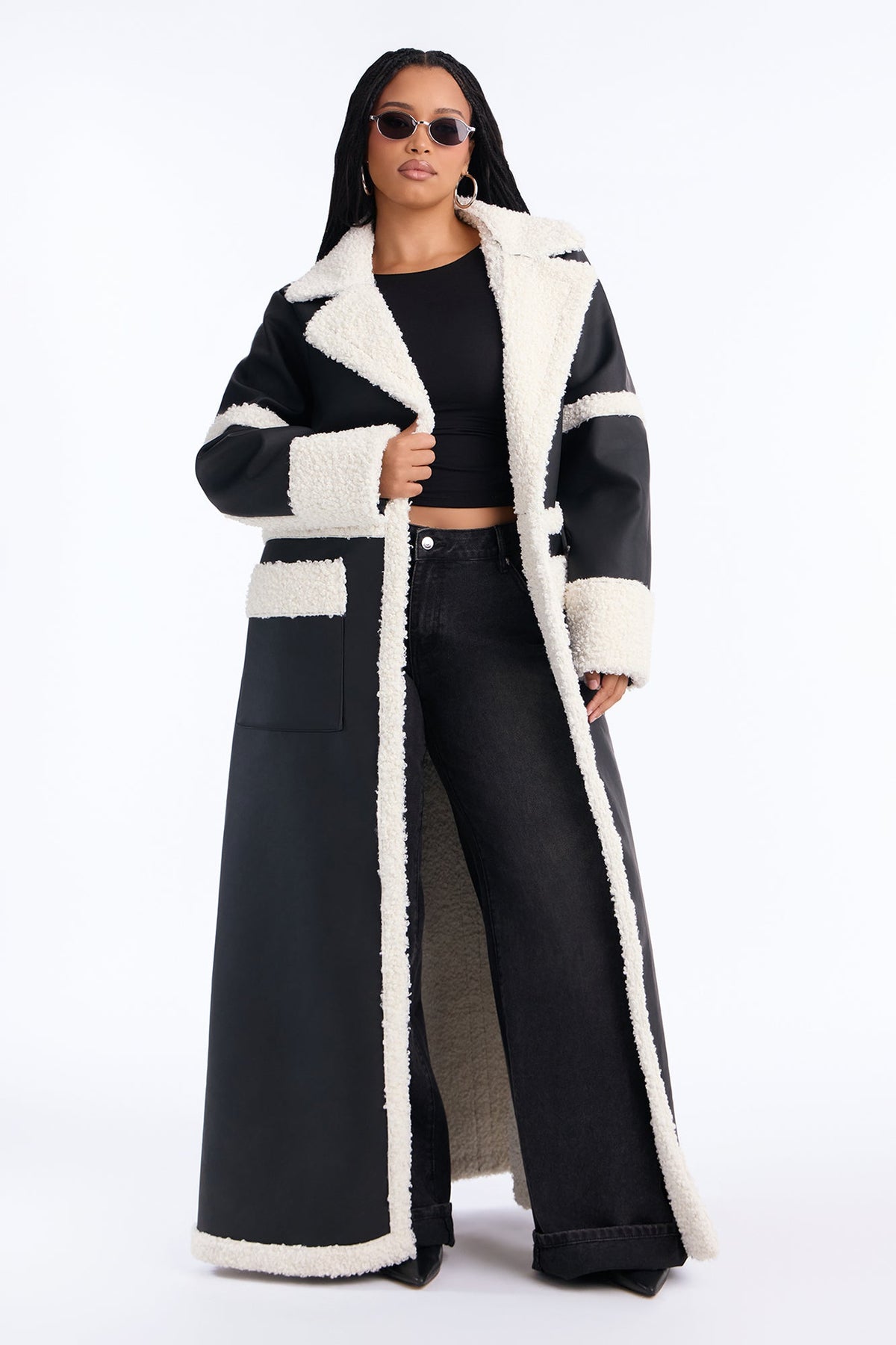 Calling Again Faux Leather Trench Coat - Black