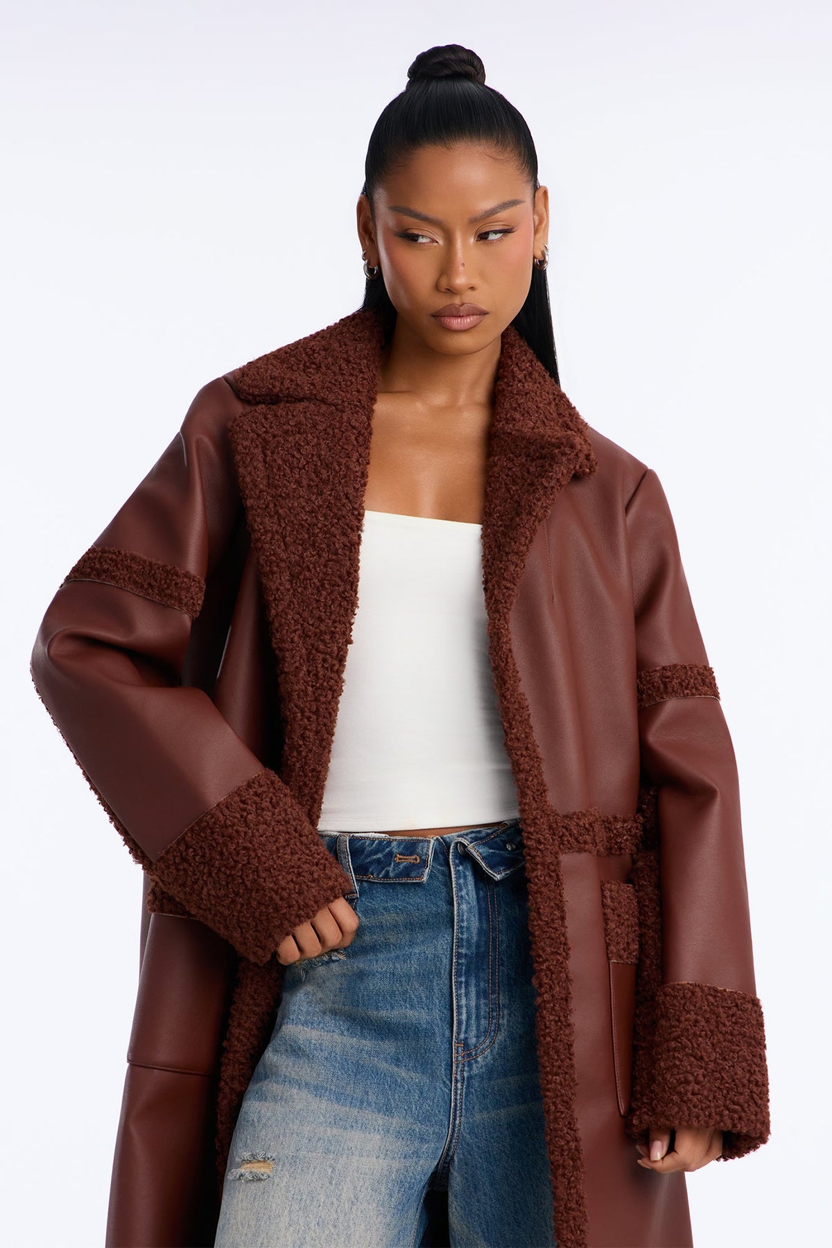 Calling Again Faux Leather Trench Coat - Chocolate