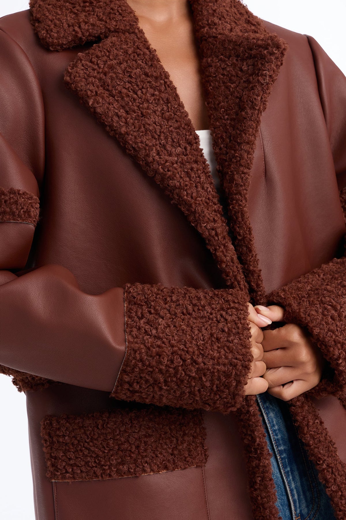 Calling Again Faux Leather Trench Coat - Chocolate