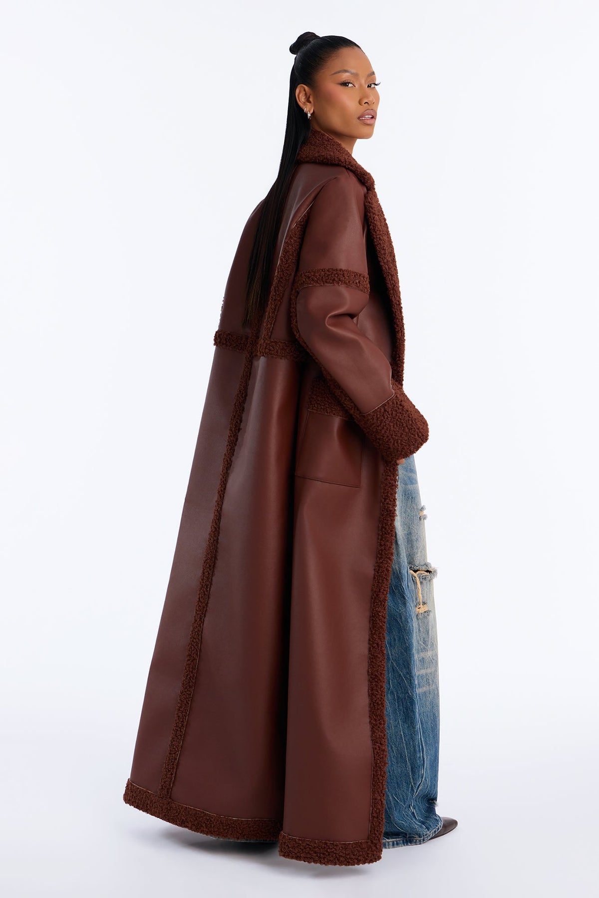 Calling Again Faux Leather Trench Coat - Chocolate