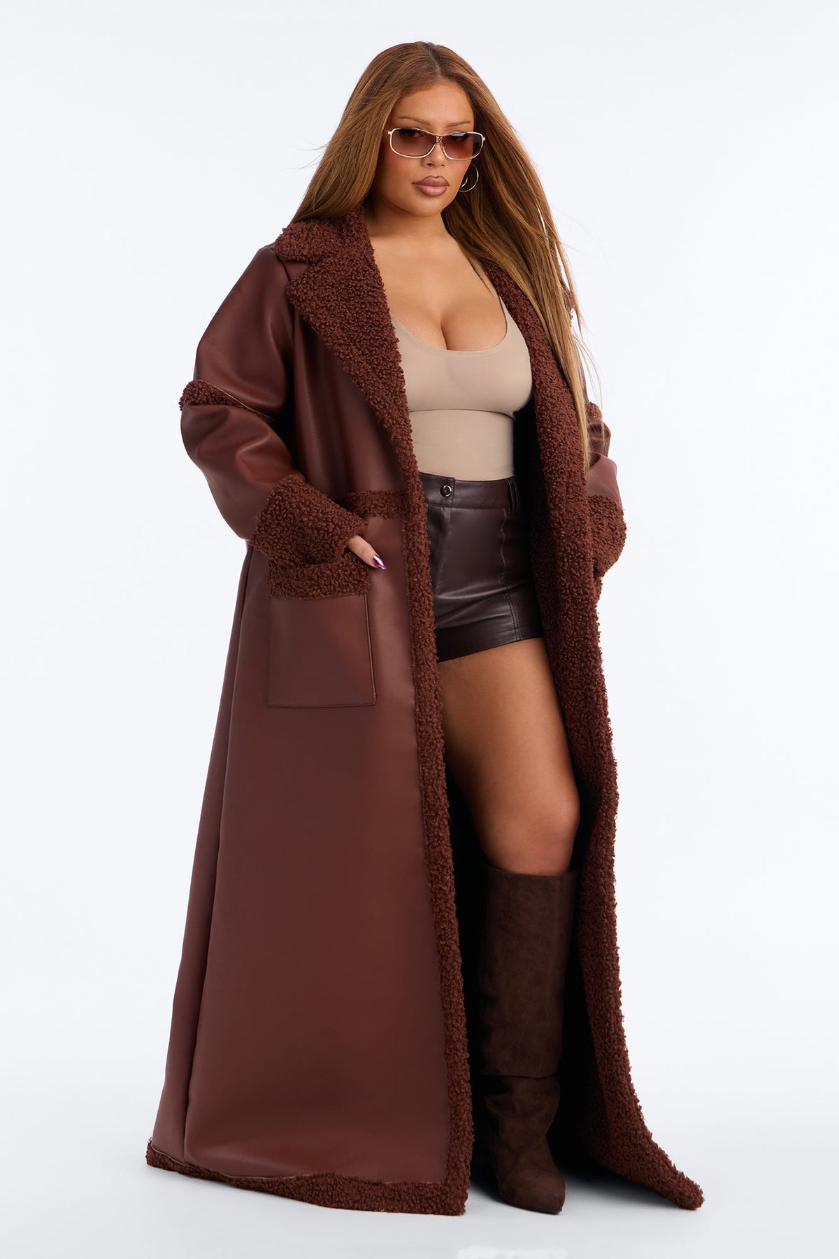 Calling Again Faux Leather Trench Coat - Chocolate