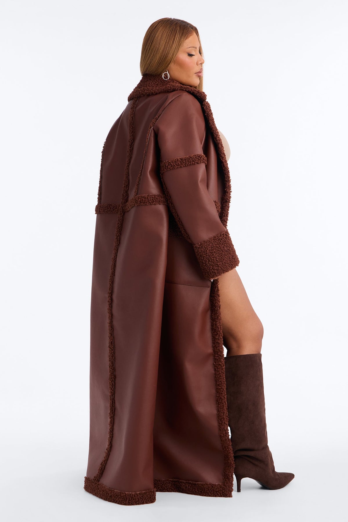 Calling Again Faux Leather Trench Coat - Chocolate