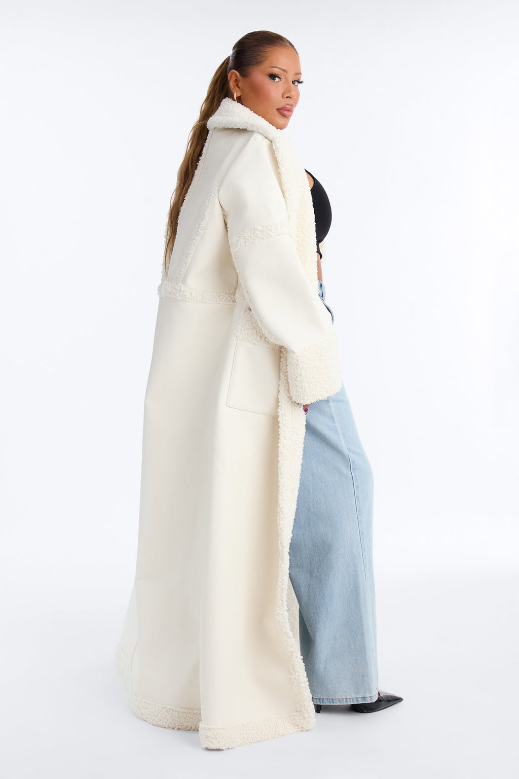 Calling Again Faux Leather Trench Coat - White