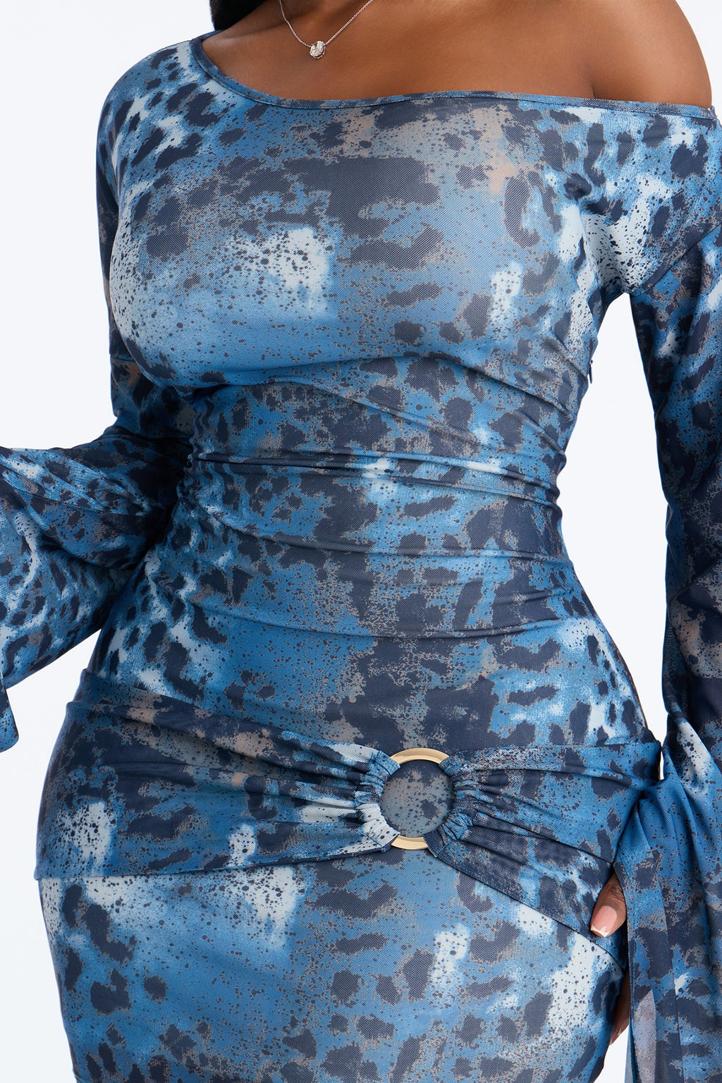 Feral Kiss Draped Sleeve Mini Dress - Blue/combo