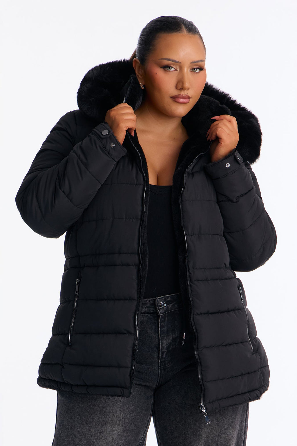 Fireplace Cozy Reversible Puffer Jacket - Black