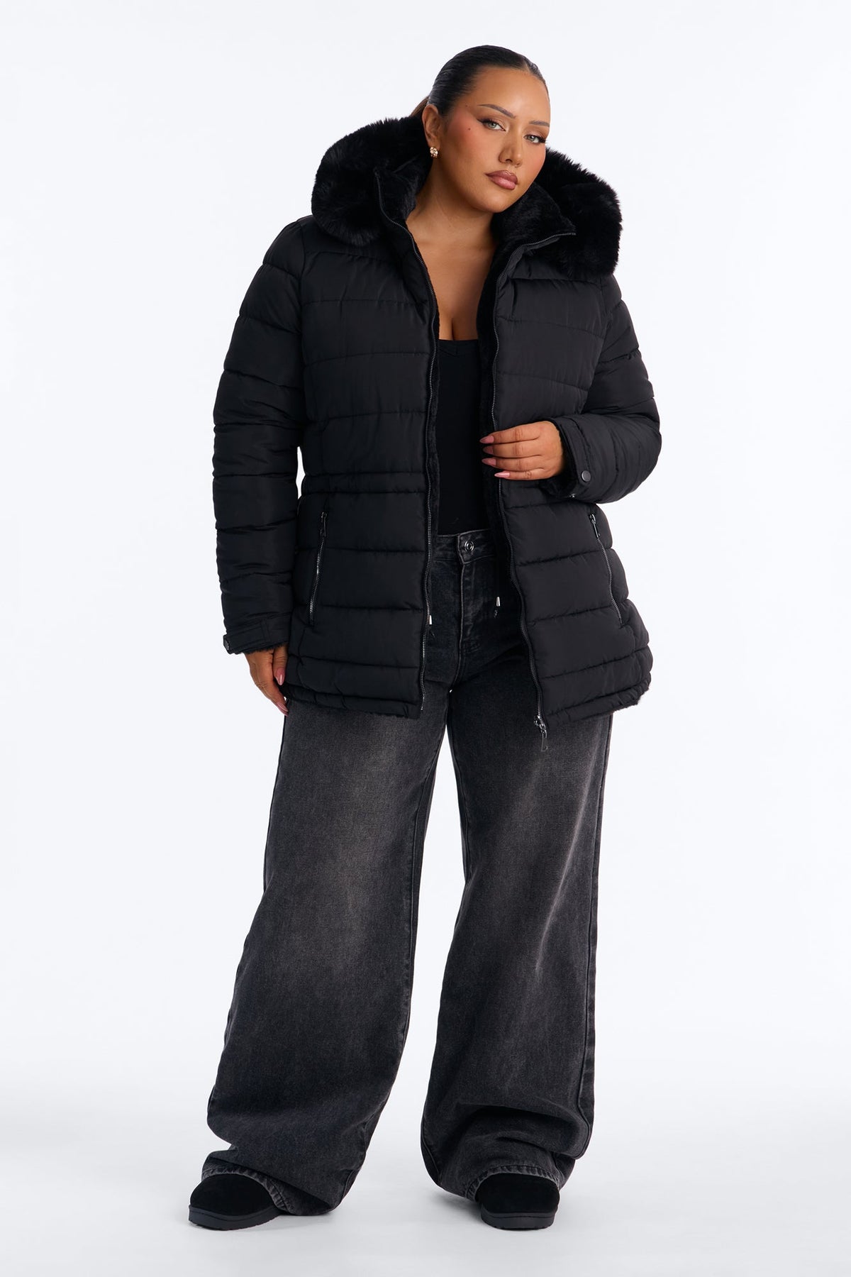 Fireplace Cozy Reversible Puffer Jacket - Black