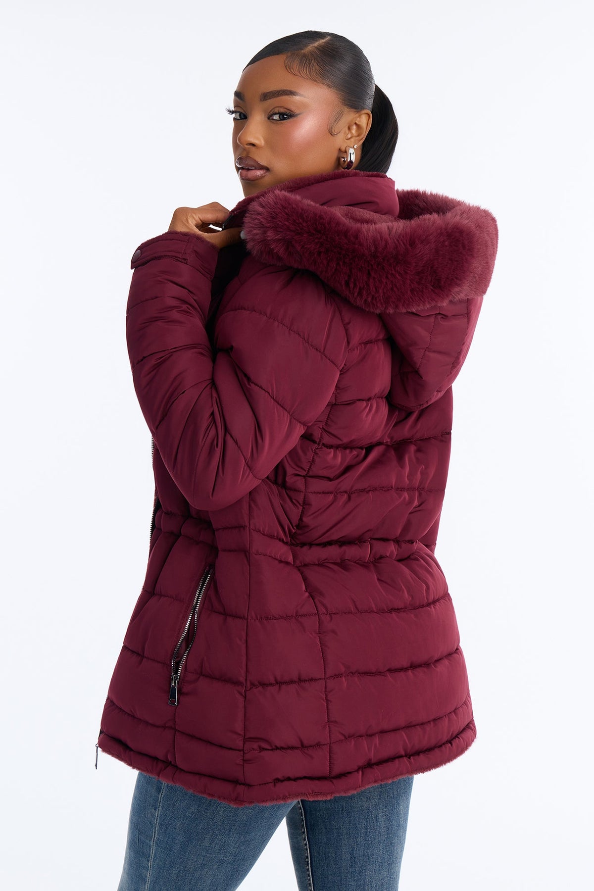 Fireplace Cozy Reversible Puffer Jacket - Burgundy