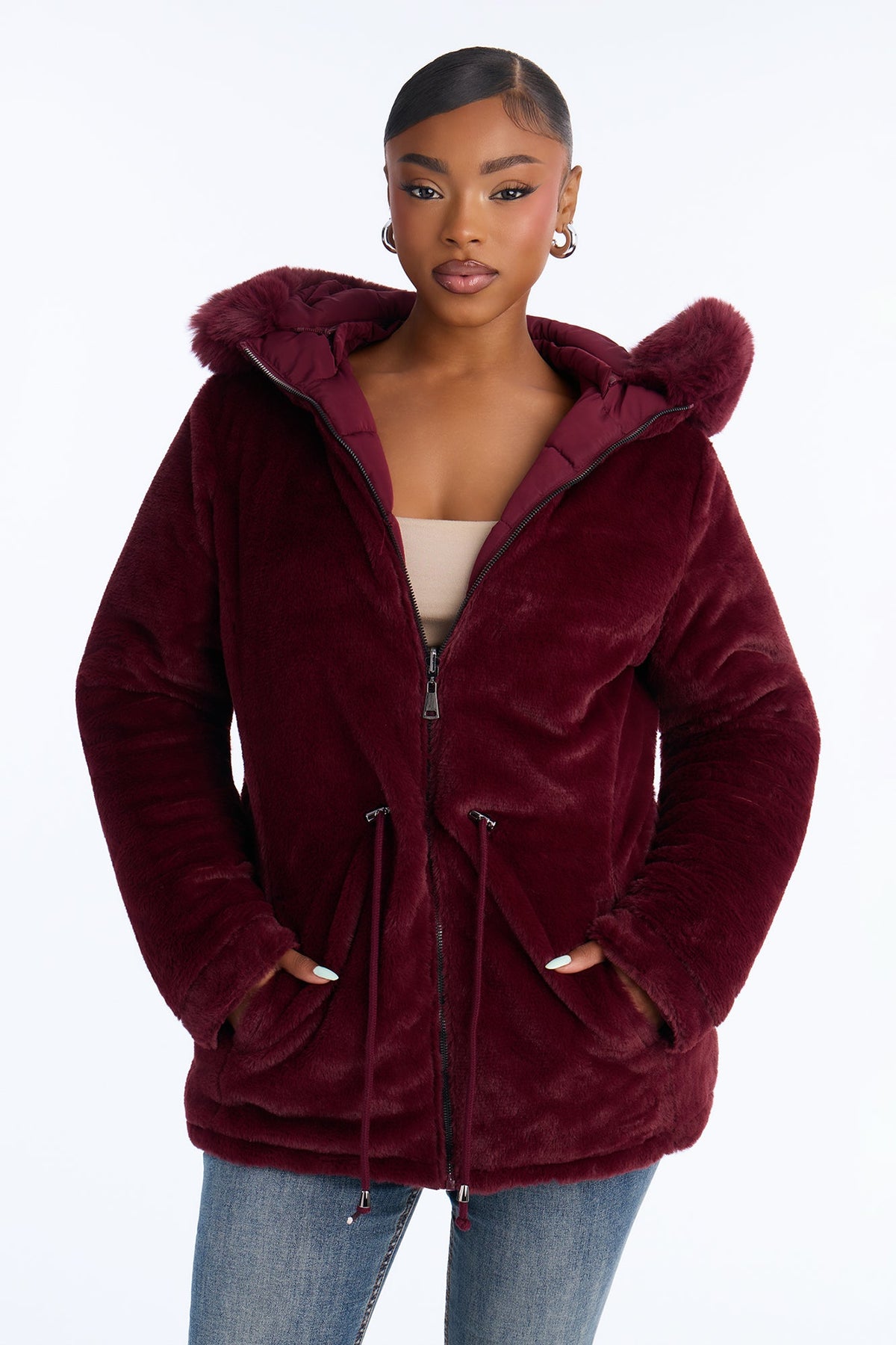 Fireplace Cozy Reversible Puffer Jacket - Burgundy