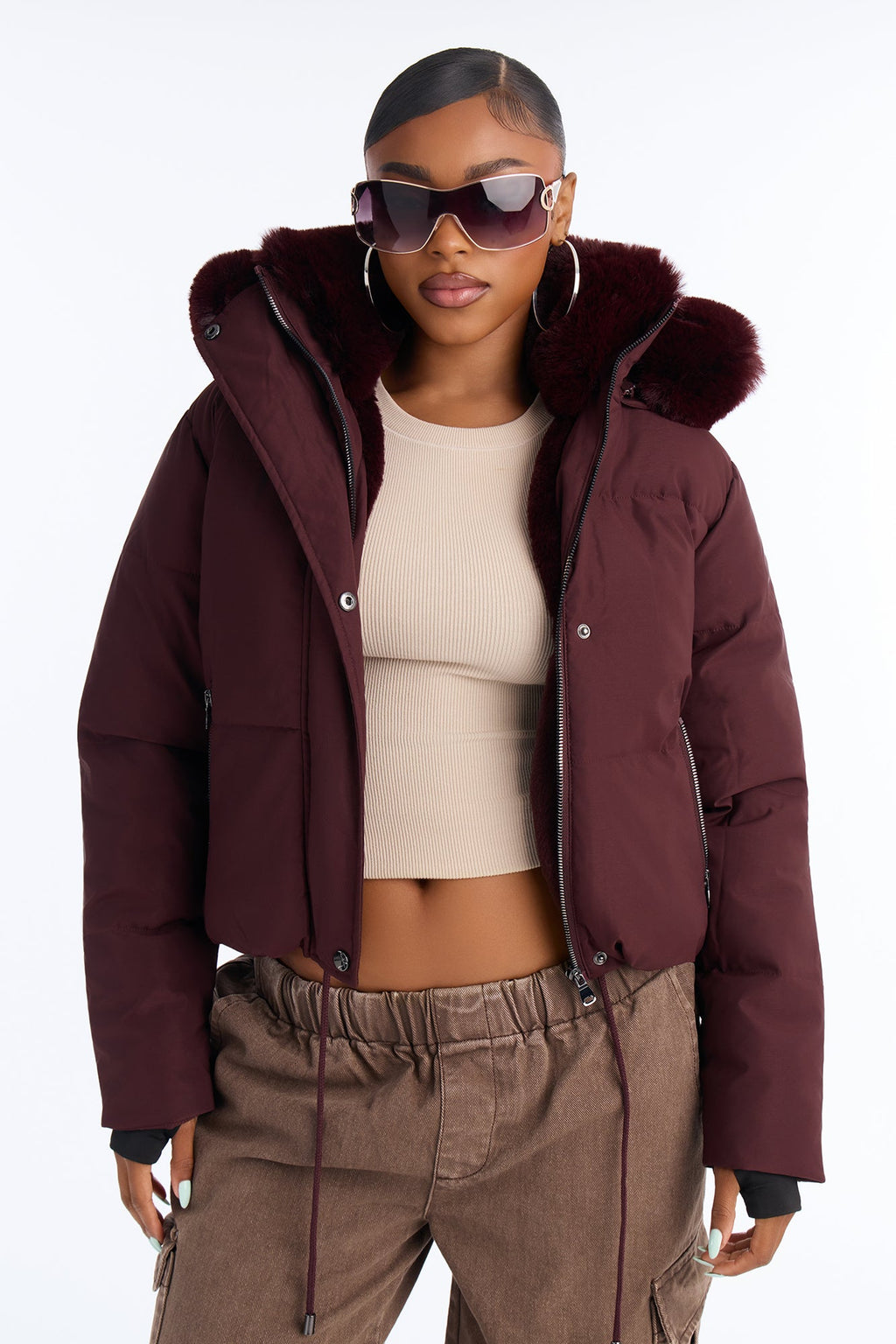Put It On Ice Hooded Puffer Jacket - Wine