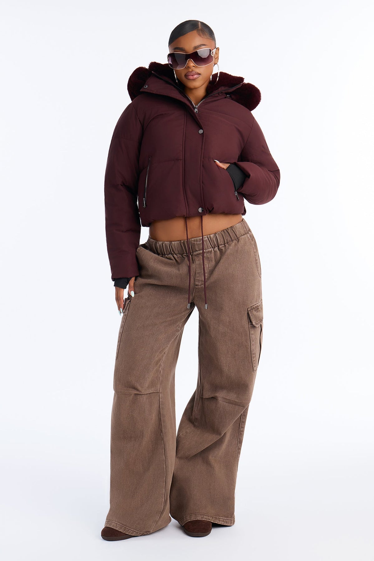 Put It On Ice Hooded Puffer Jacket - Wine