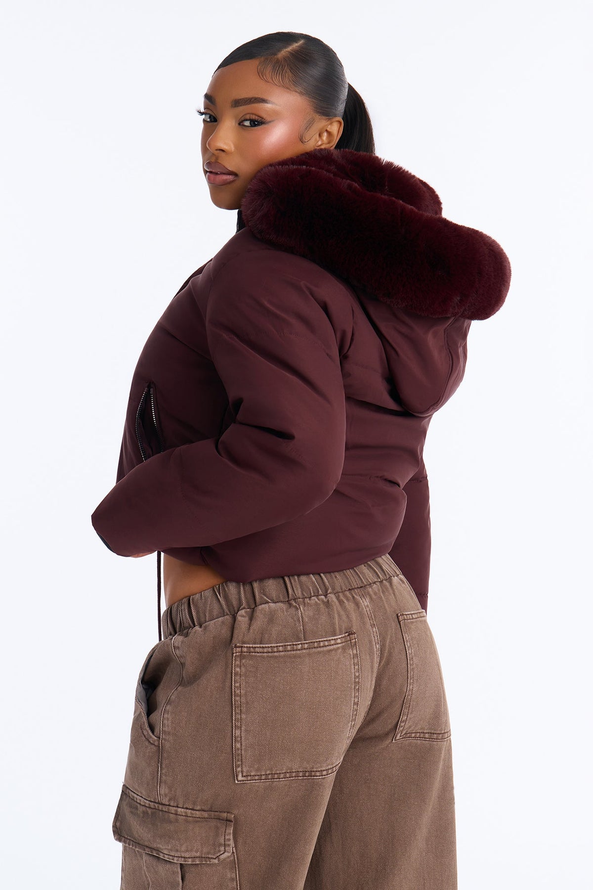 Put It On Ice Hooded Puffer Jacket - Wine