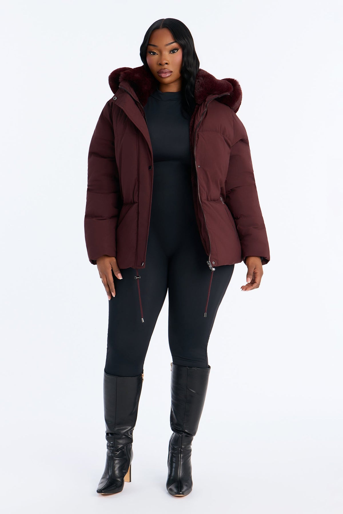 Put It On Ice Hooded Puffer Jacket - Wine