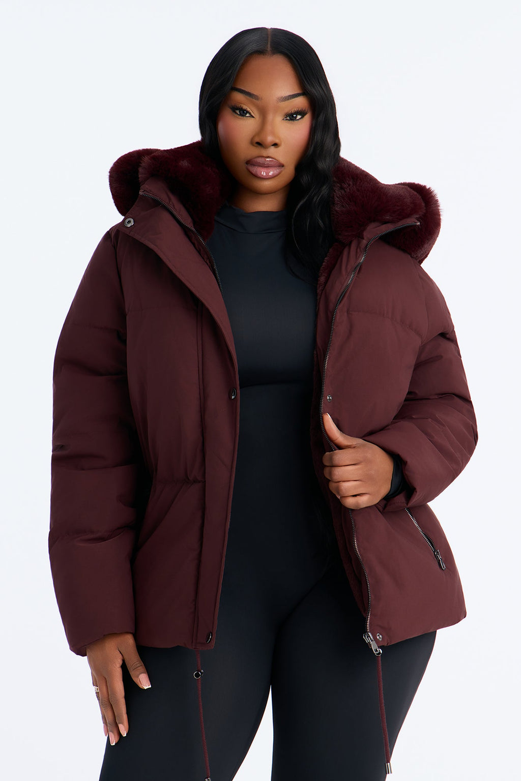 Put It On Ice Hooded Puffer Jacket - Wine
