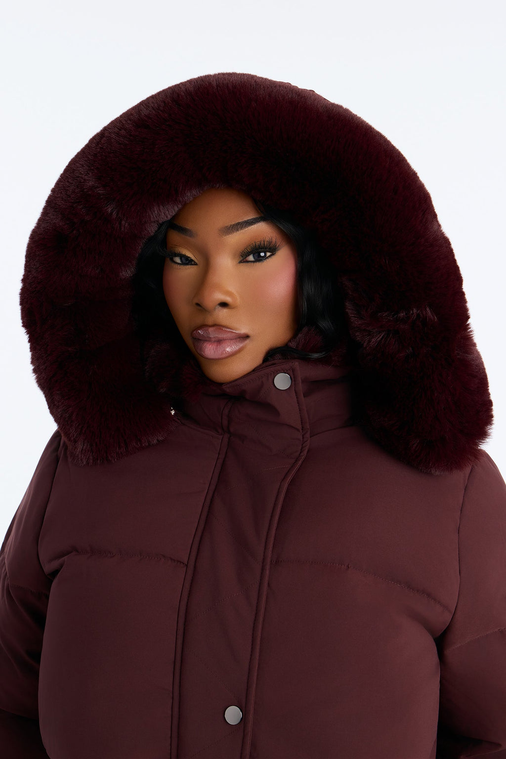 Put It On Ice Hooded Puffer Jacket - Wine