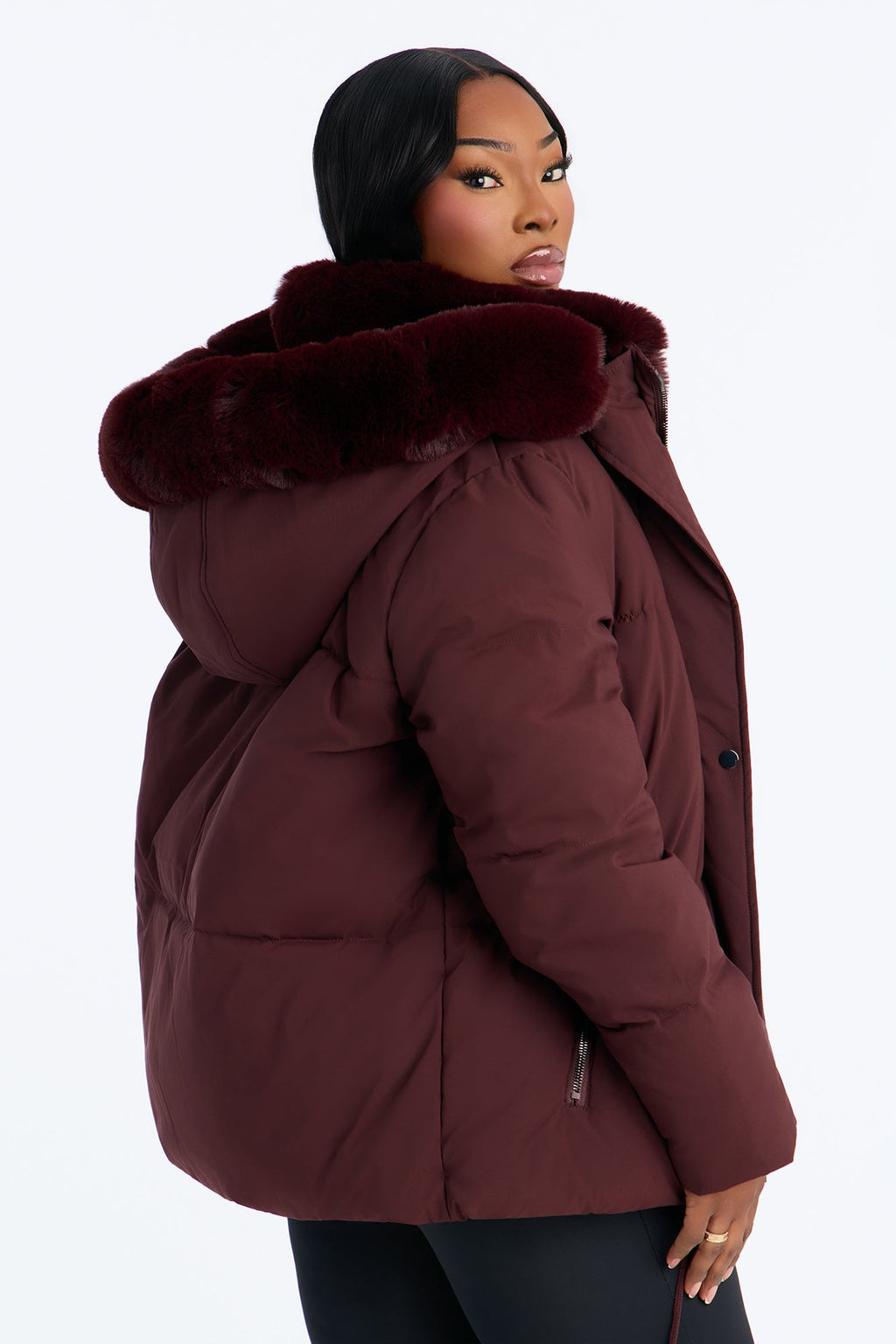 Put It On Ice Hooded Puffer Jacket - Wine