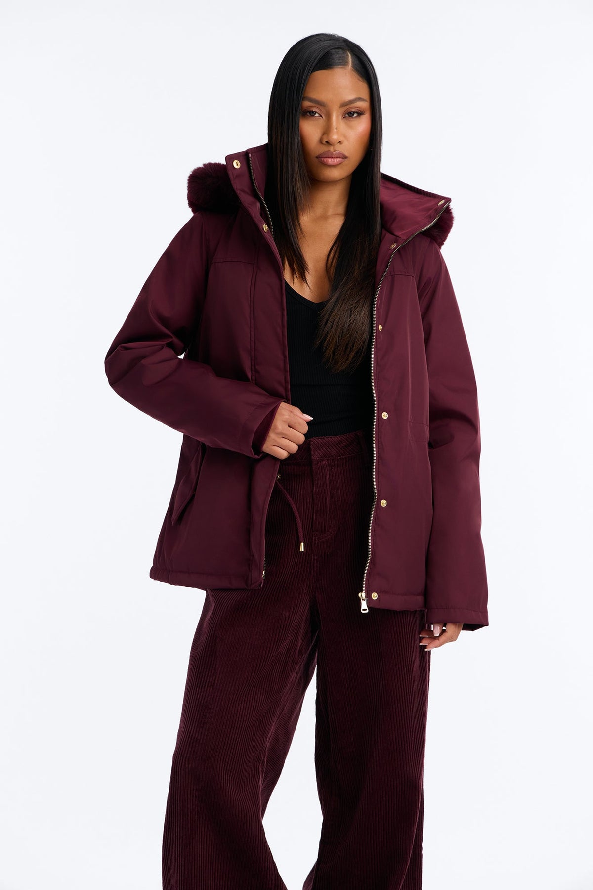Daily Warmth Fur Lined Hooded Parka - Burgundy