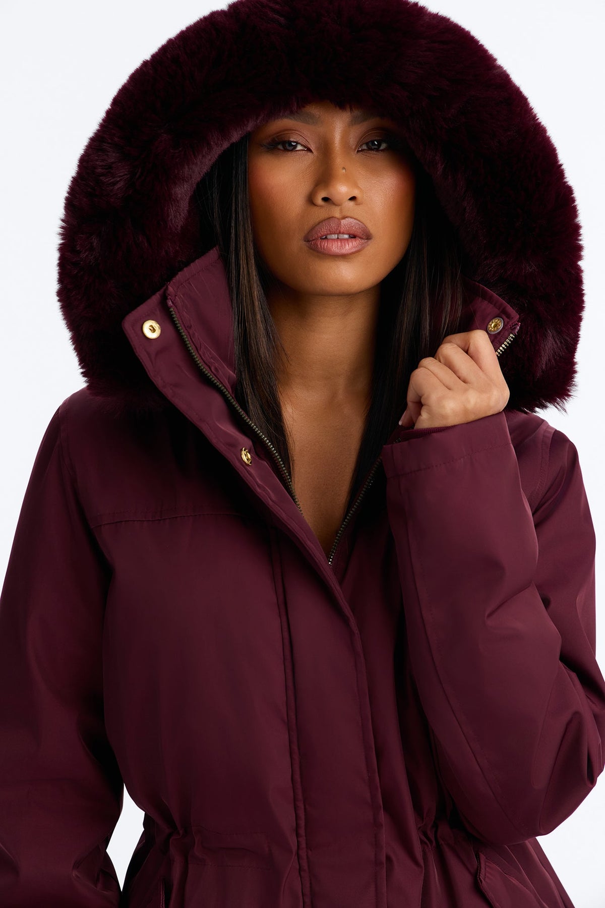 Daily Warmth Fur Lined Hooded Parka - Burgundy
