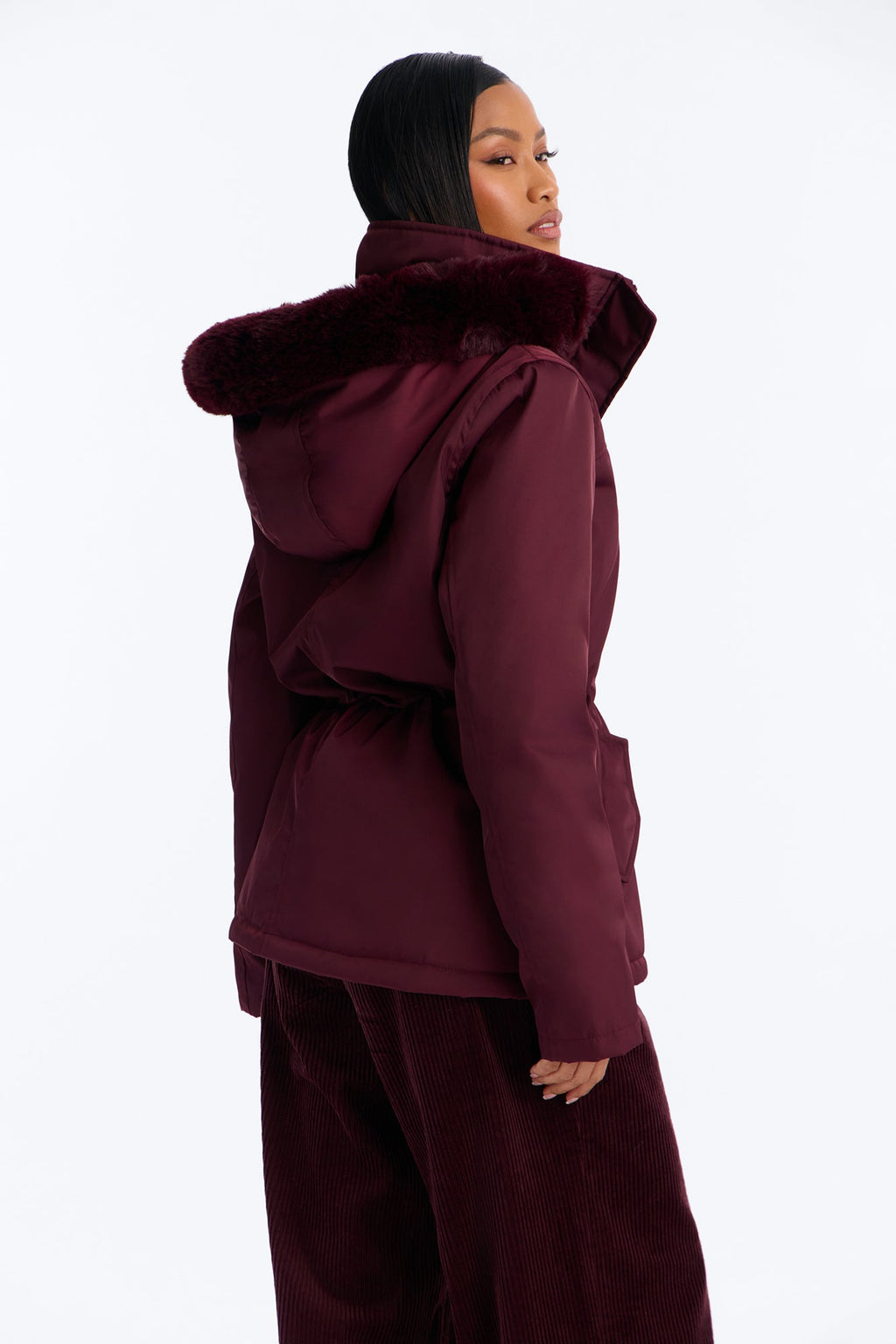 Daily Warmth Fur Lined Hooded Parka - Burgundy