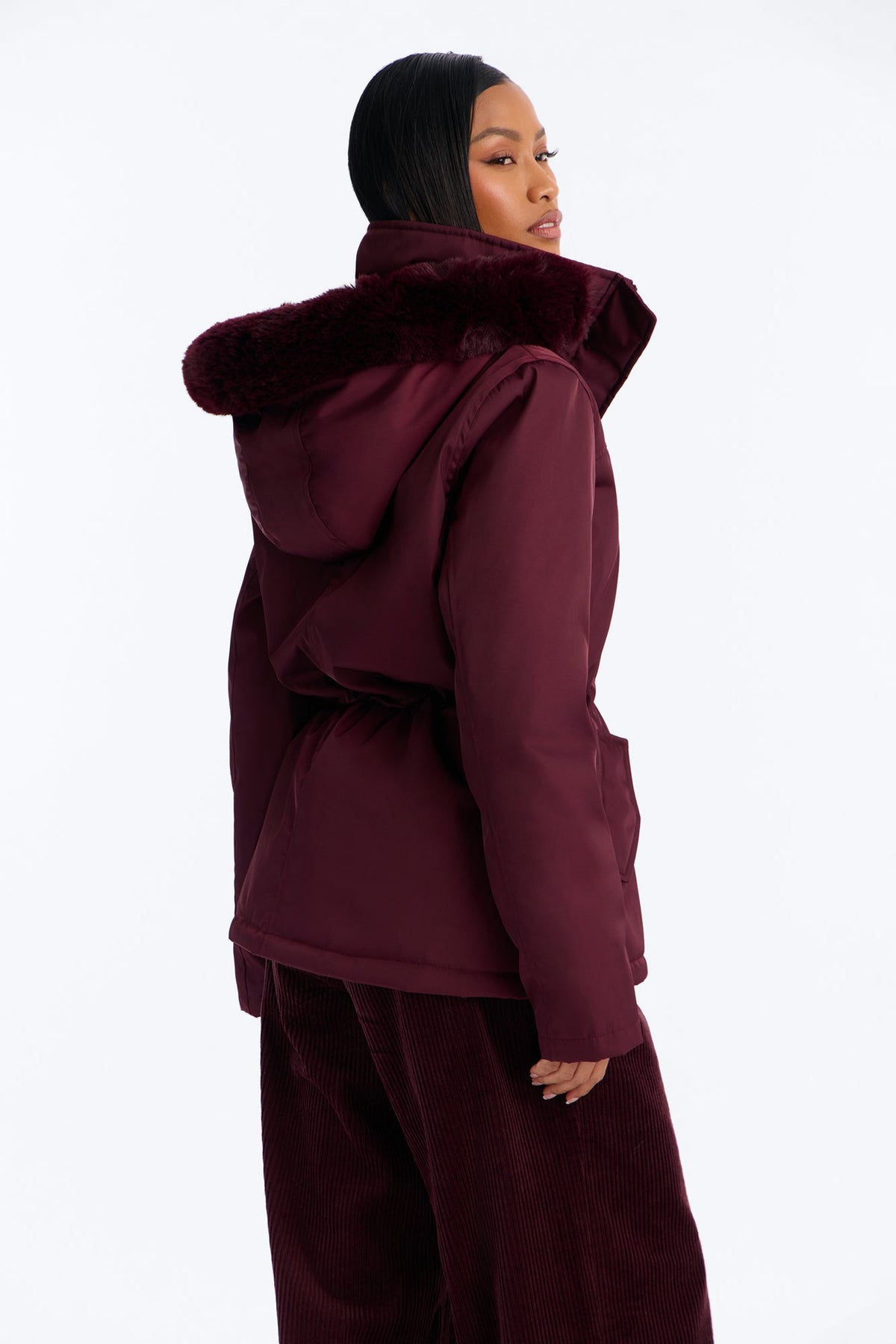 Daily Warmth Fur Lined Hooded Parka - Burgundy