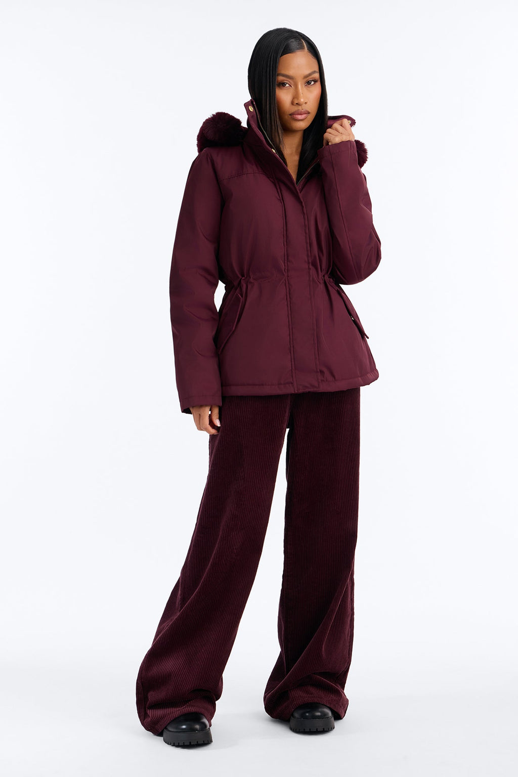 Daily Warmth Fur Lined Hooded Parka - Burgundy