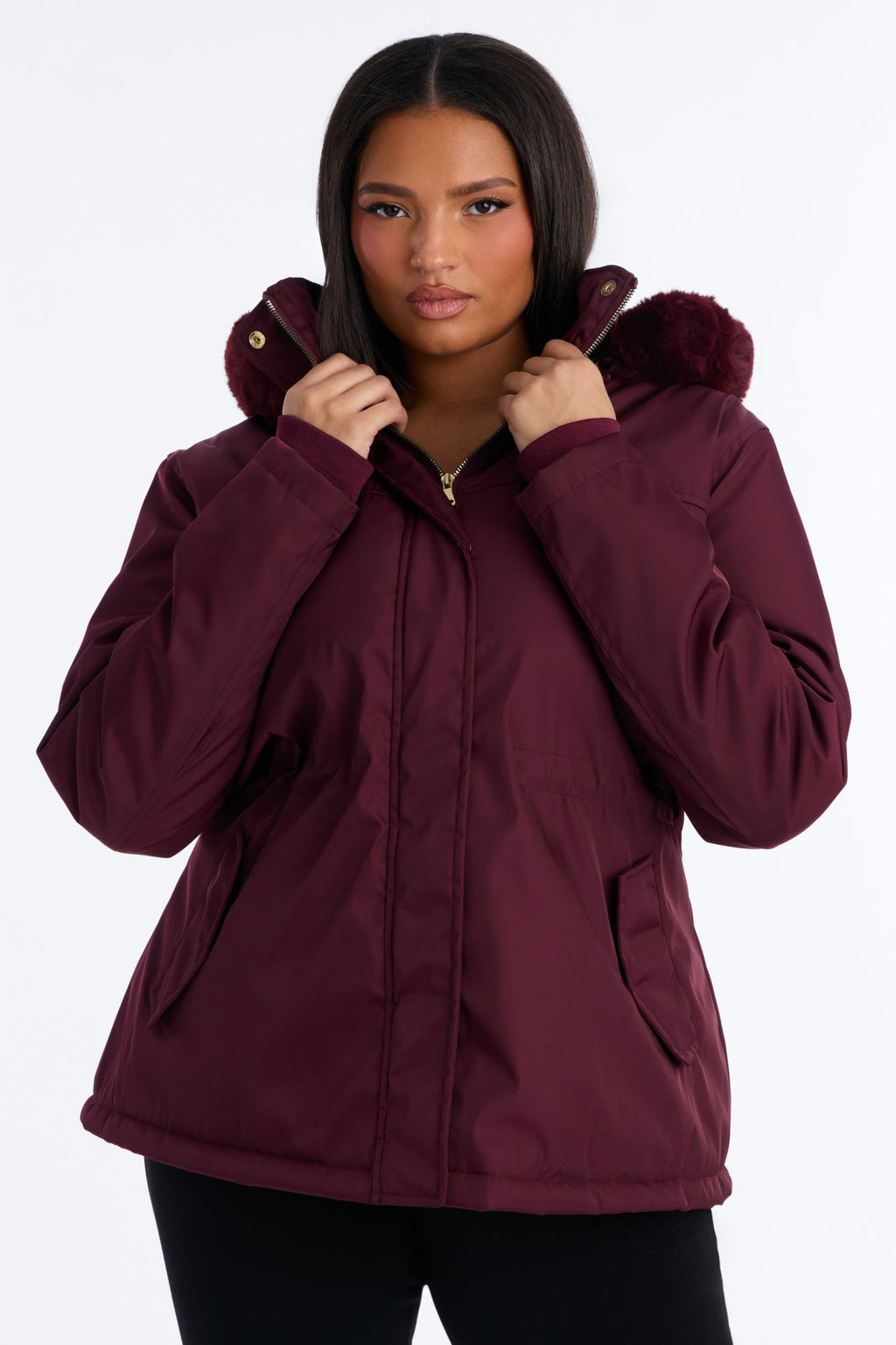 Daily Warmth Fur Lined Hooded Parka - Burgundy