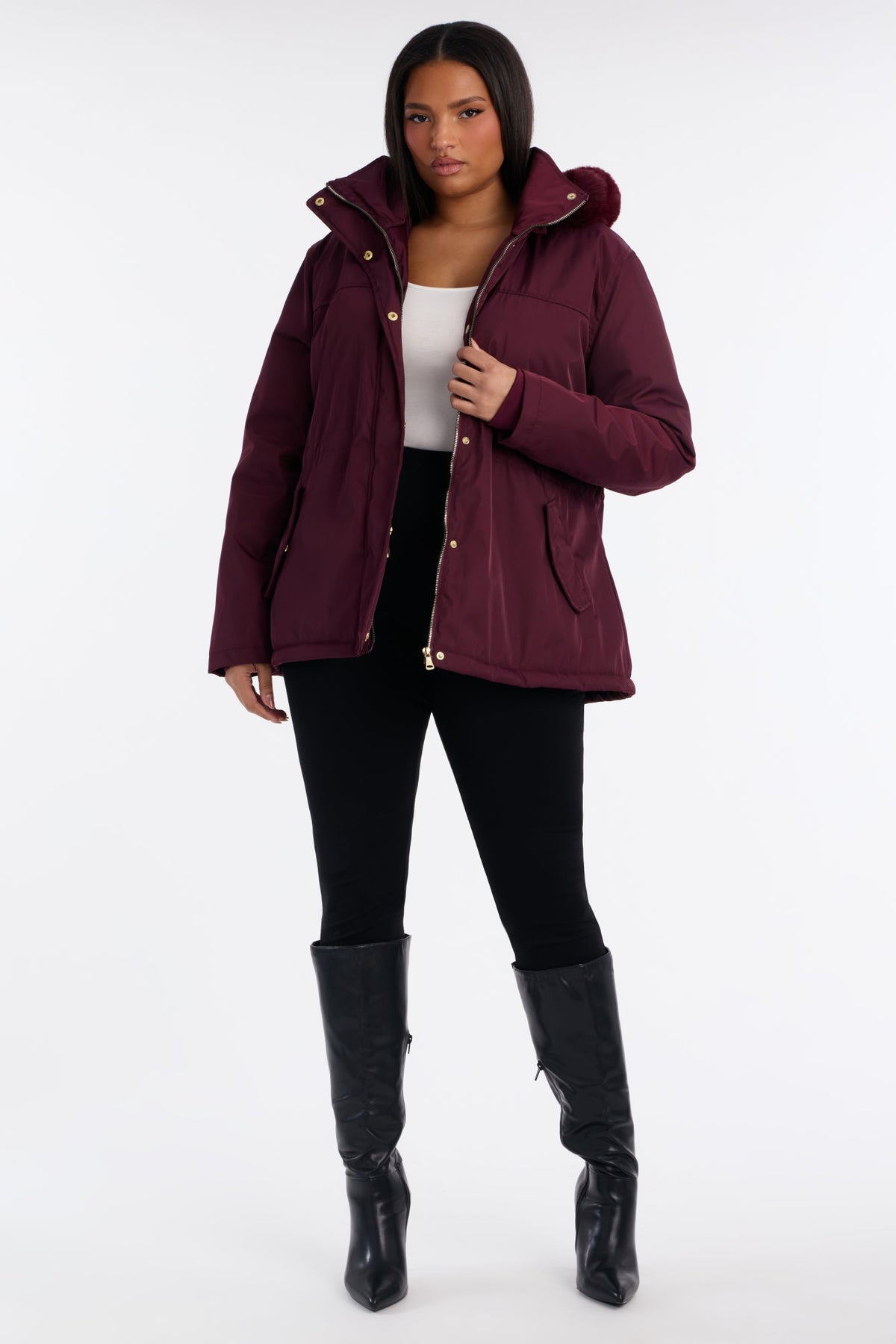 Daily Warmth Fur Lined Hooded Parka - Burgundy