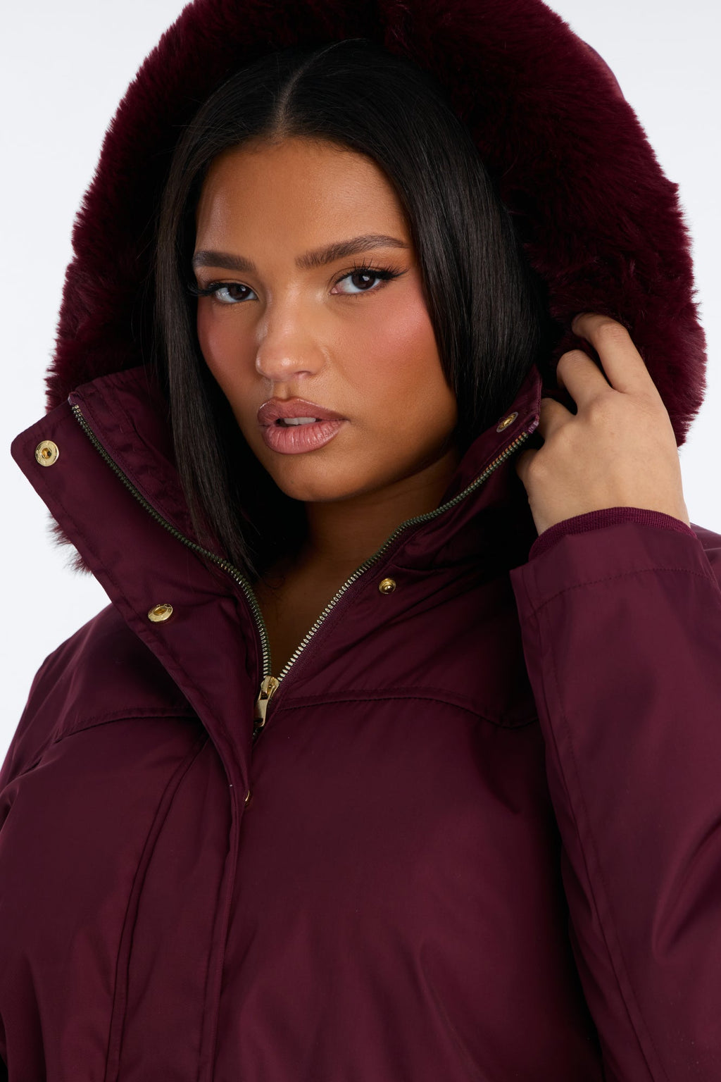 Daily Warmth Fur Lined Hooded Parka - Burgundy